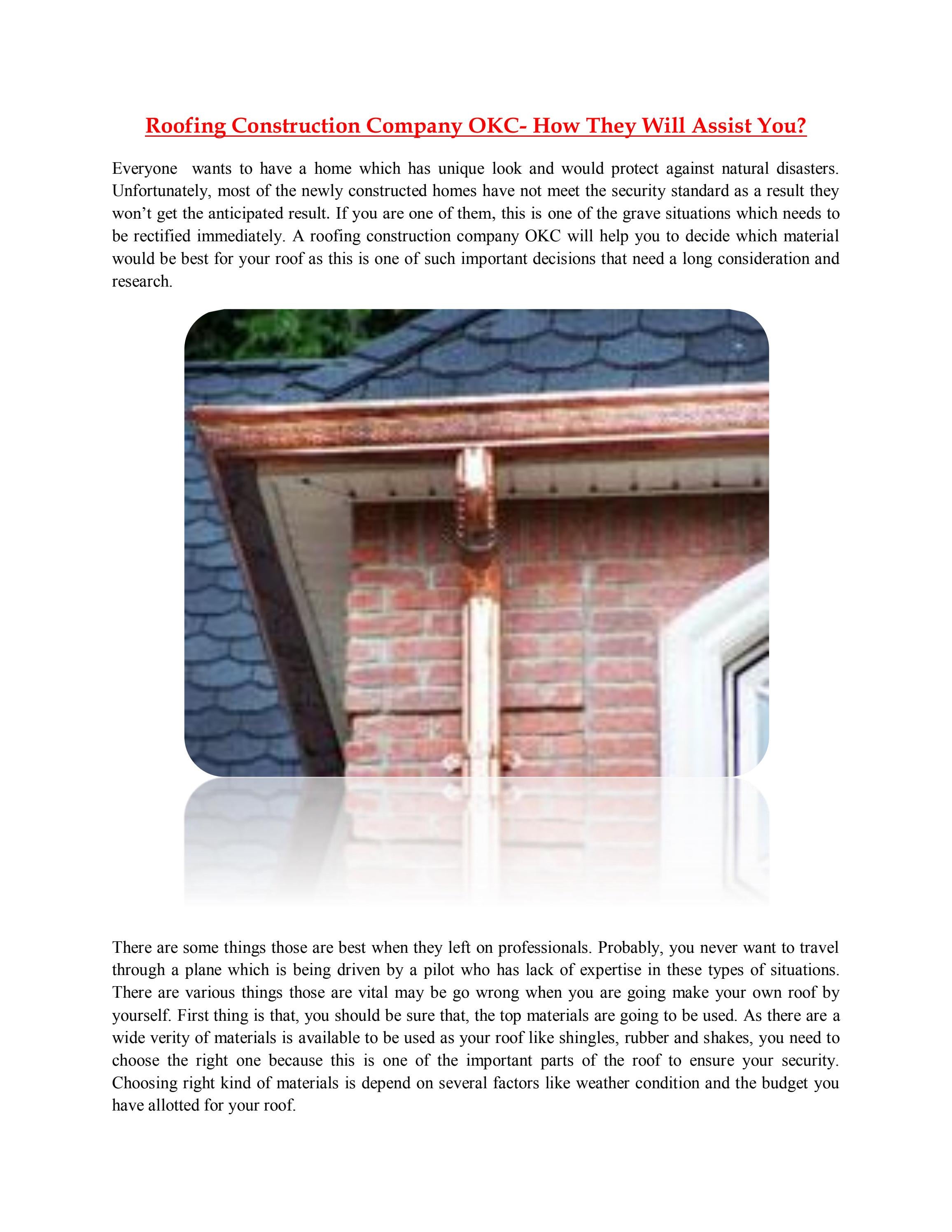 Roofing Construction Company OKC How They Will Assist You by Fred