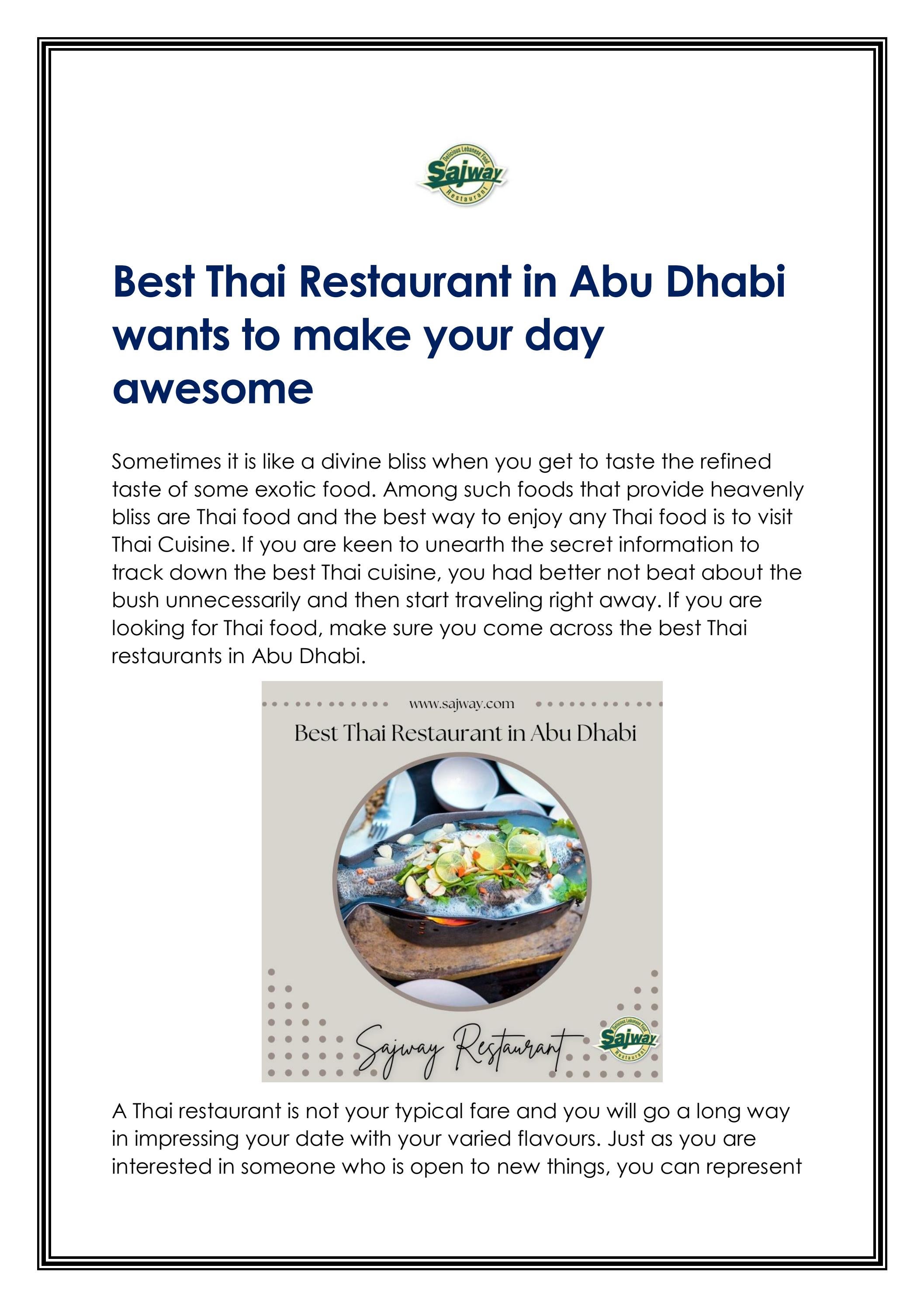 Best Thai Restaurant in Abu Dhabi wants to make yo