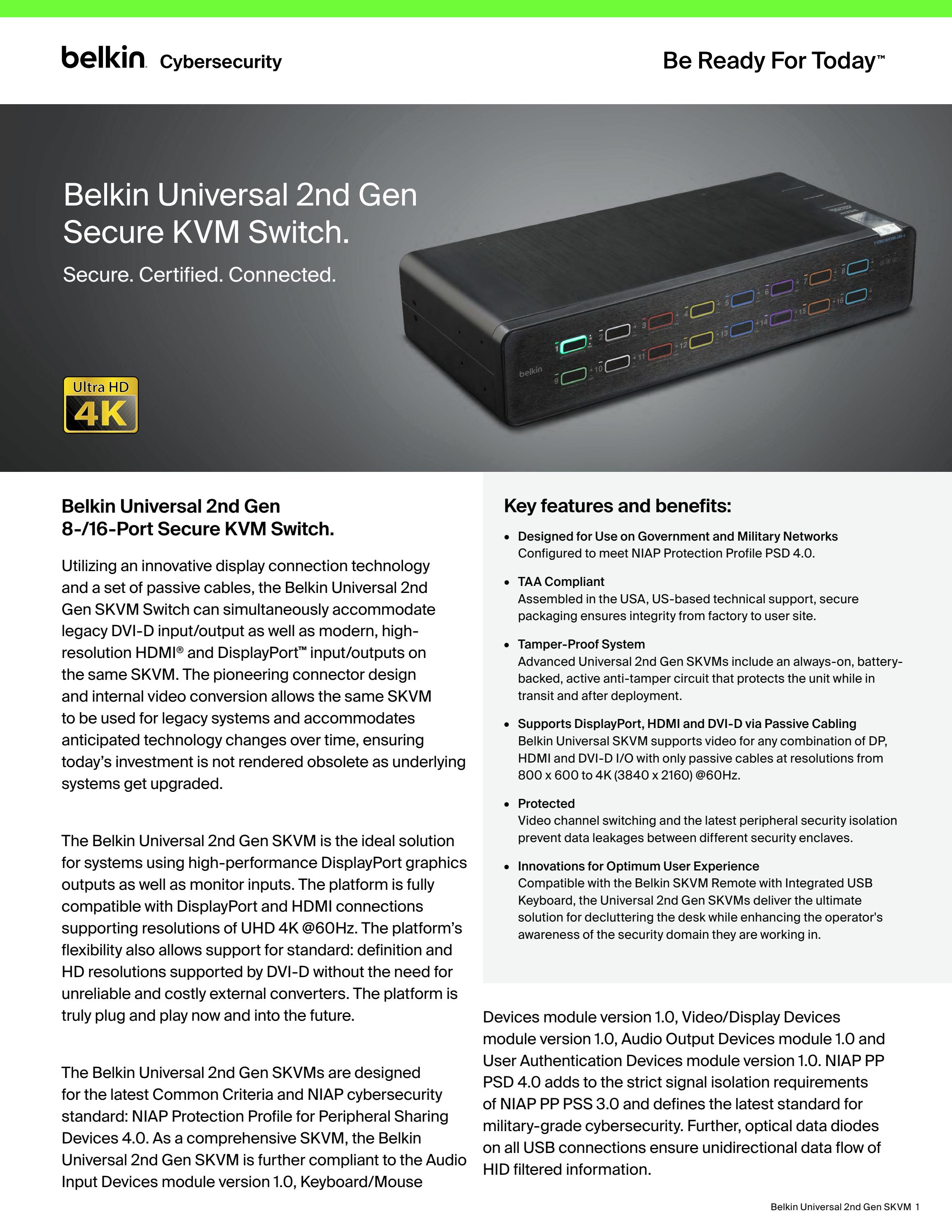 Belkin Universal 2nd Gen 8/16 Port Secure KVM Switch PP4.0 Data Sheet