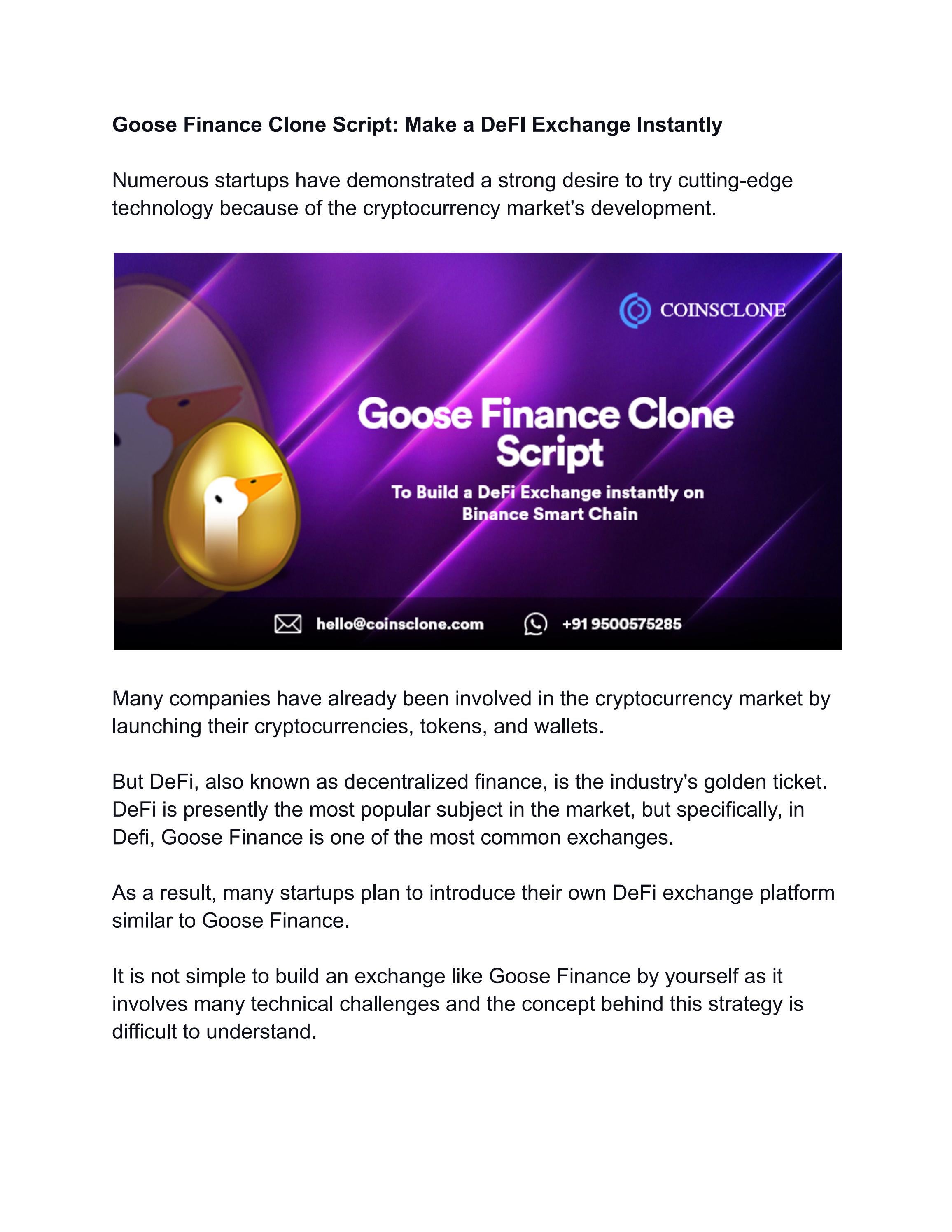 Goose Finance Clone Script Start a DeFi Exchange by kevin hines Issuu
