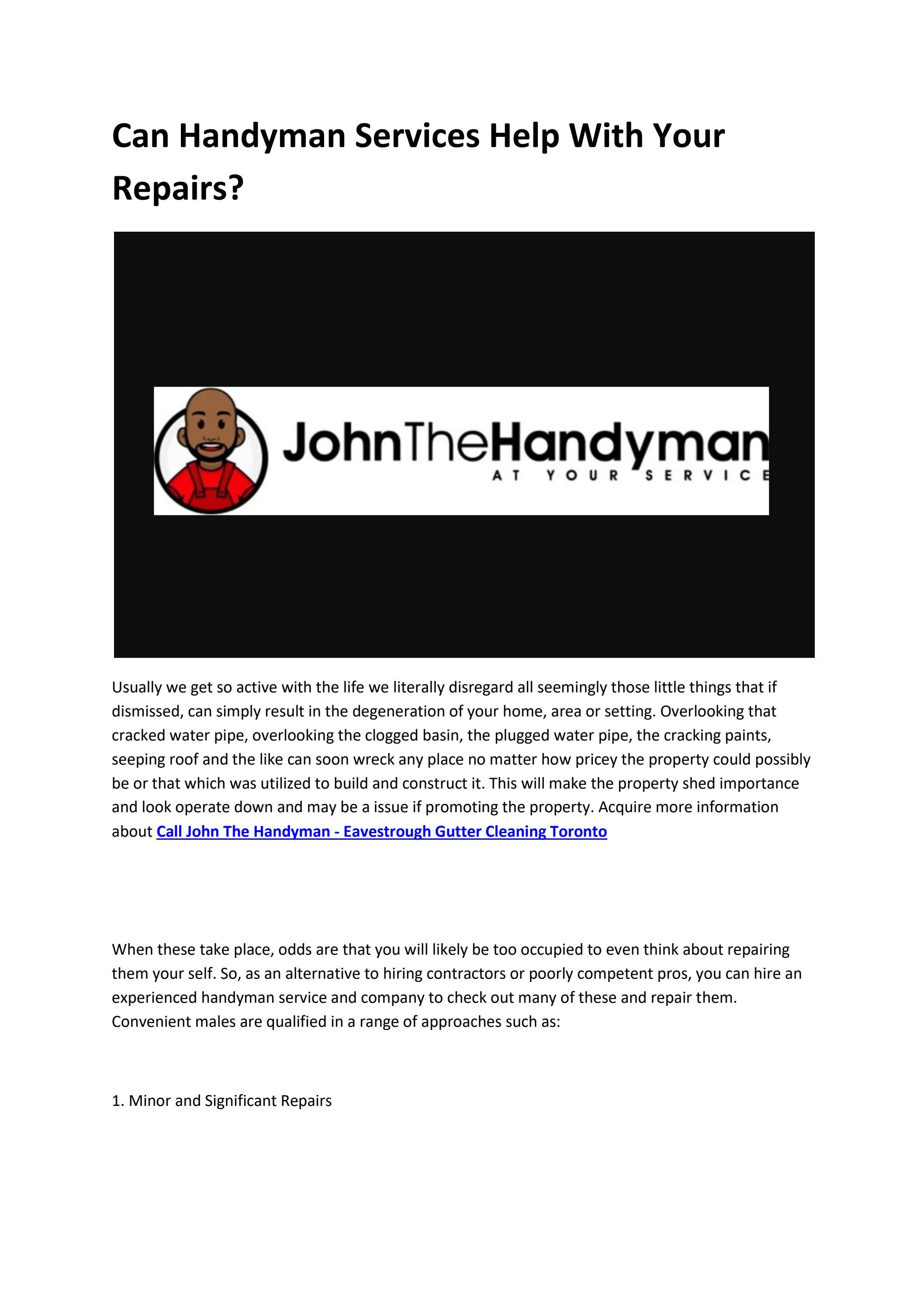 Call John The Handyman Gutter Cleaning Toronto by Thomas Shaw Issuu
