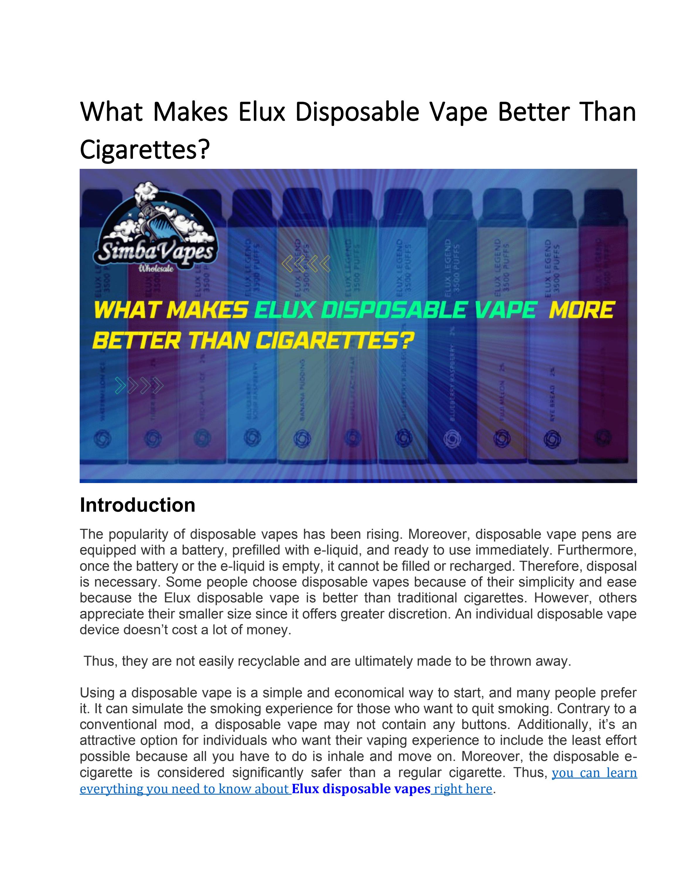 What Makes Elux Disposable Vape Better Than Cigarettes? by