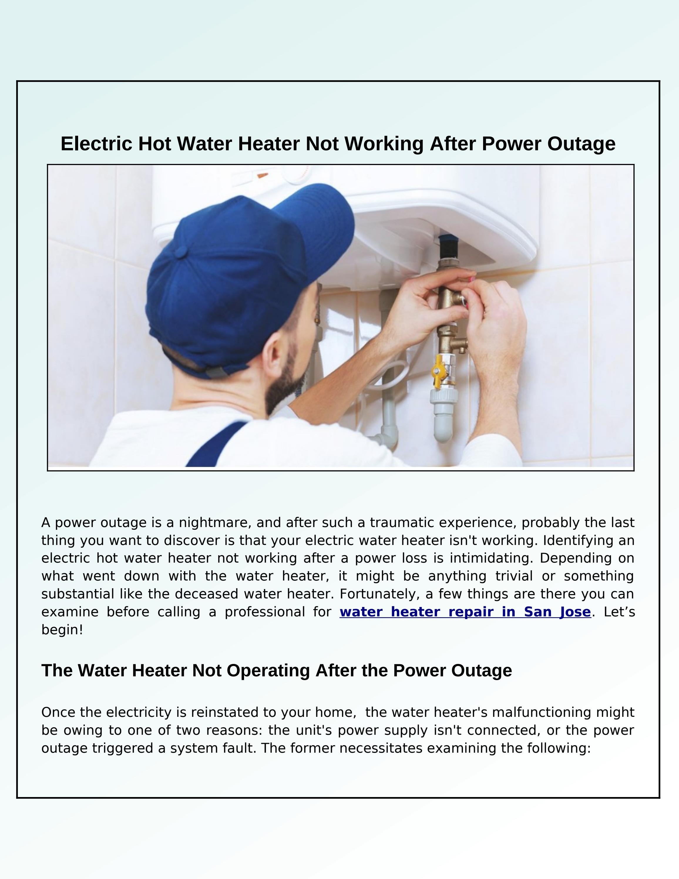 Electric Hot Water Heater Not Working After Power Outage by  preferredplumbing1 - Issuu