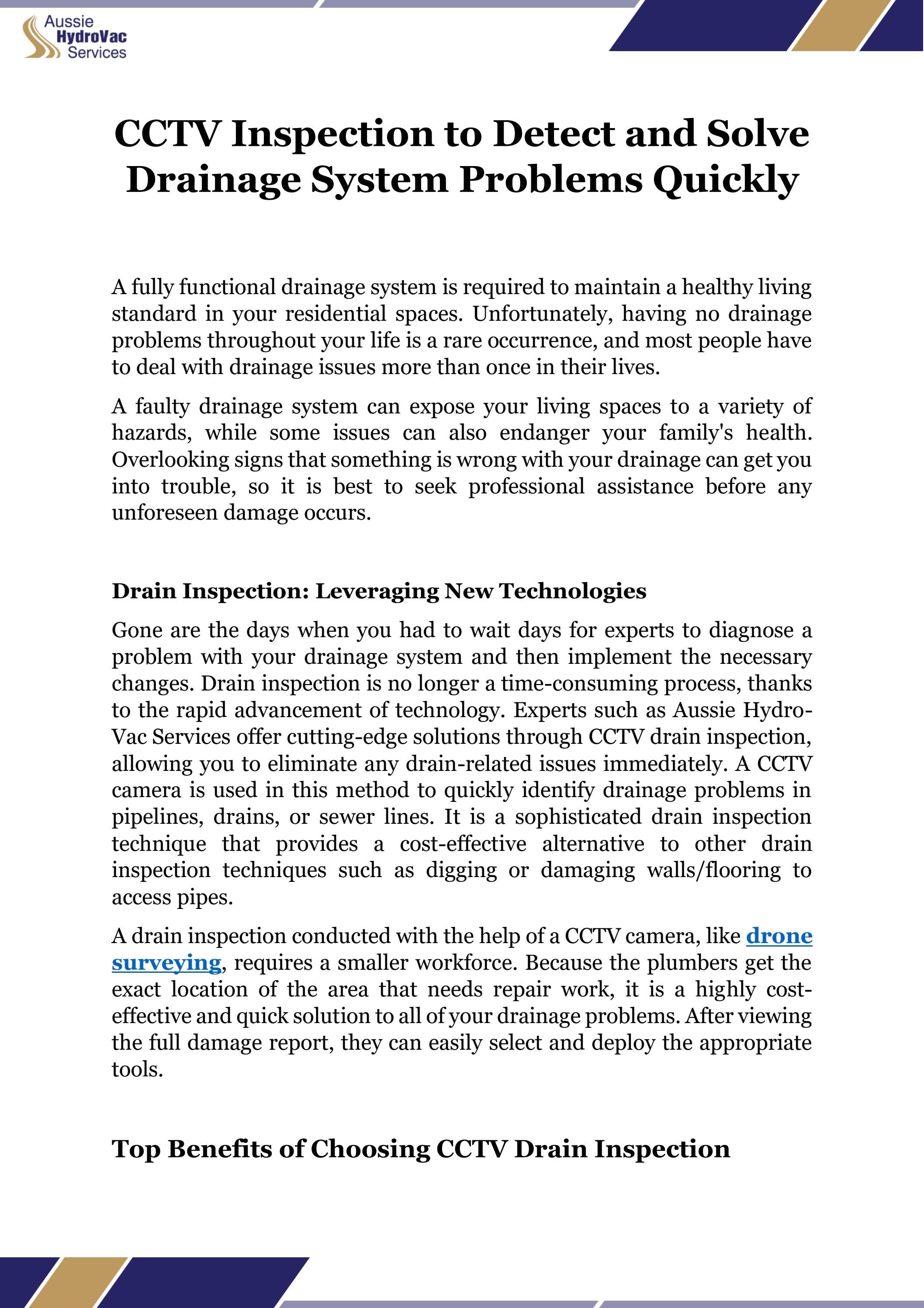 CCTV Inspection to Detect and Solve Drainage System Problems Quickly by