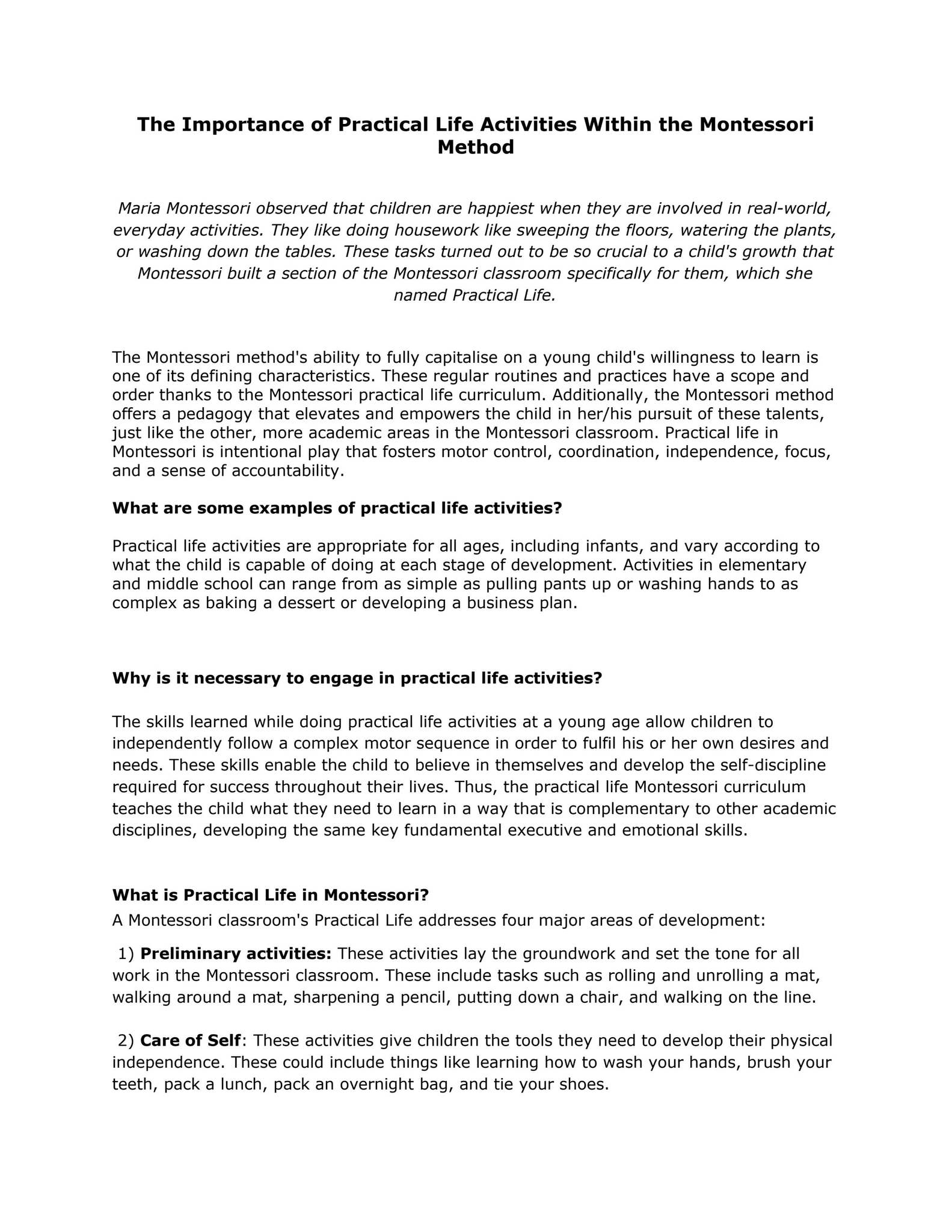 Airaa Montessori Academy - The Importance of Practical Life Activities ...