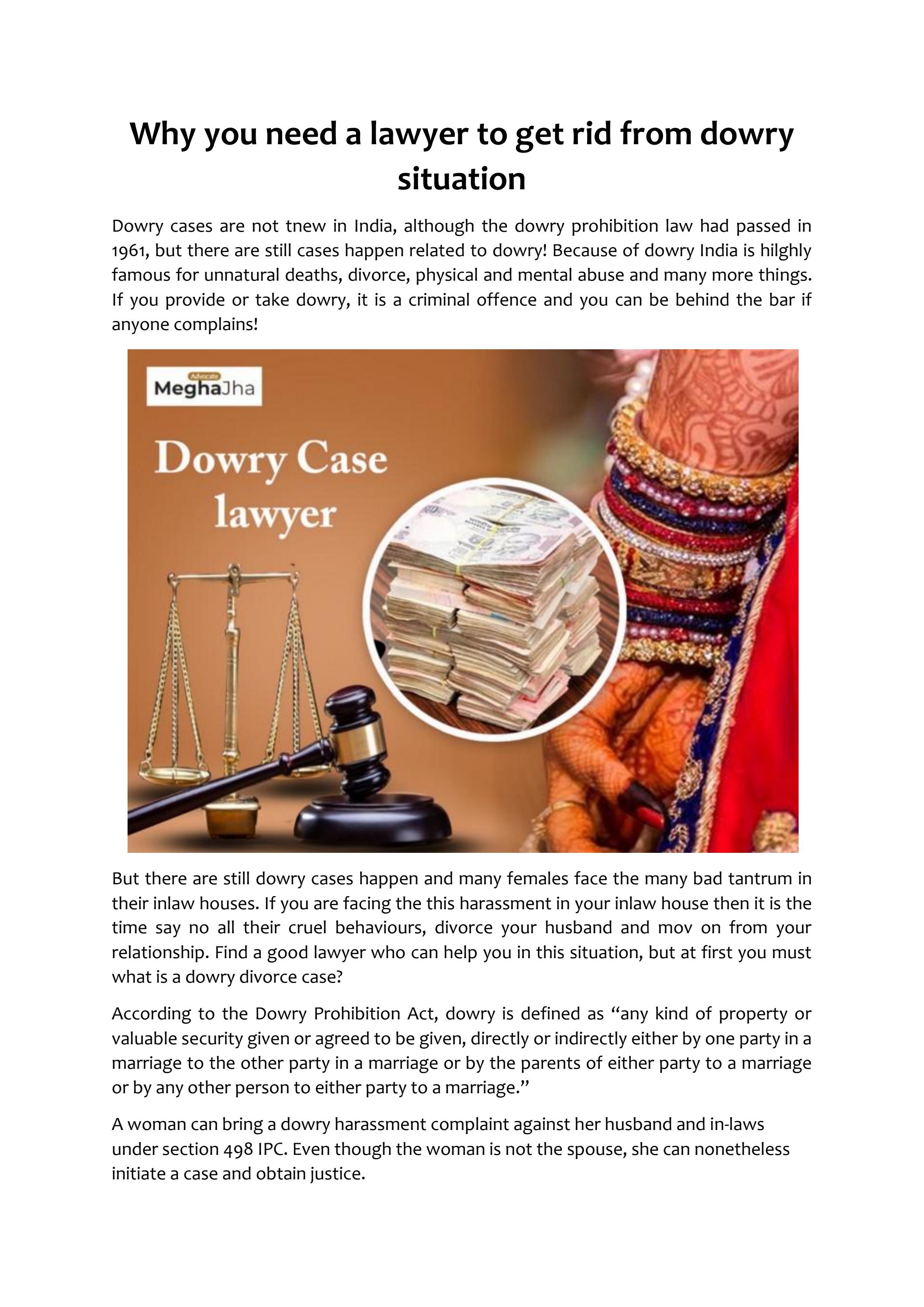 Why you need a lawyer to get rid from dowry situation by