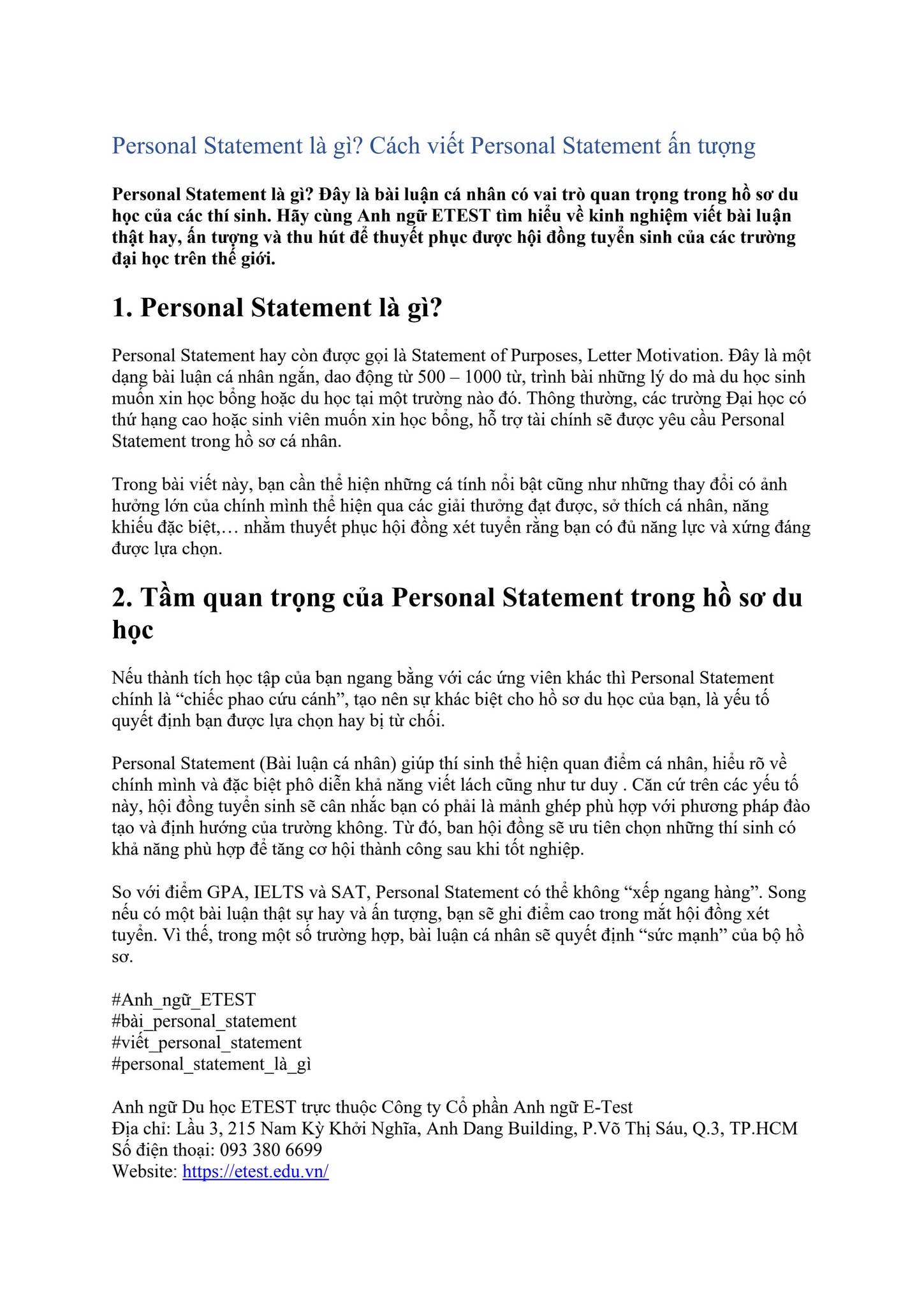 Bí quyết viết Personal Statement