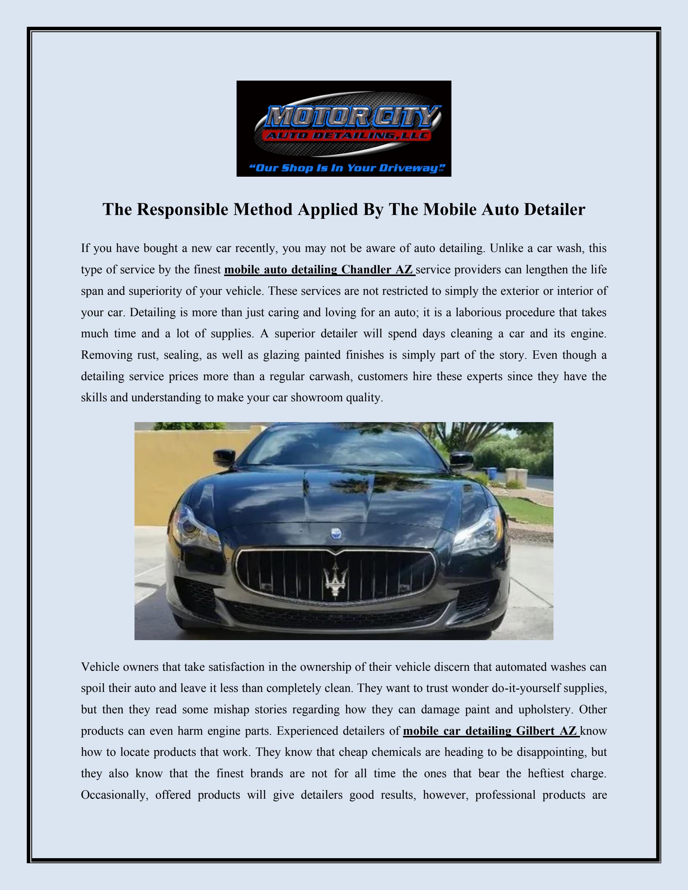 The Responsible Method Applied By The Mobile Auto Detailer by Motor