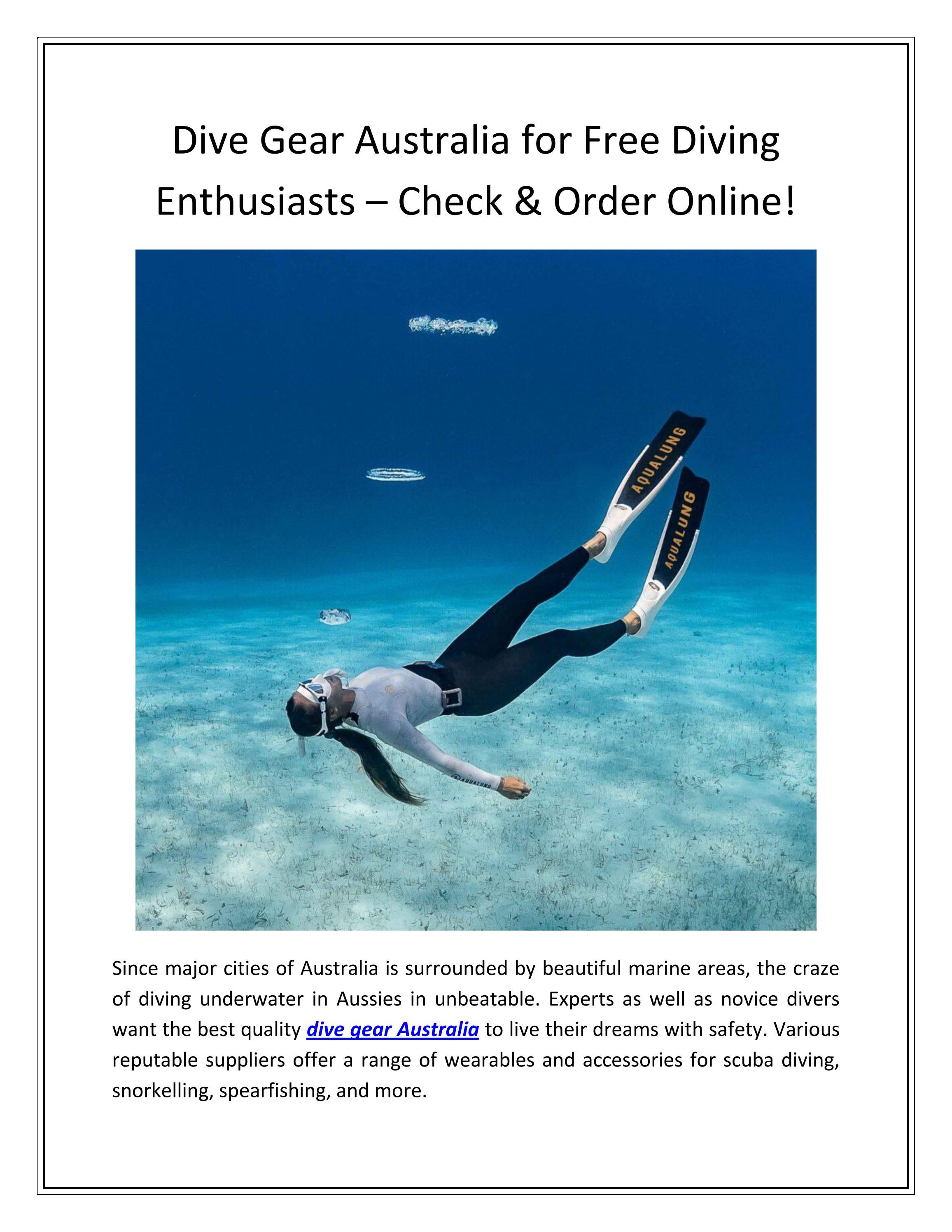 Dive Gear Australia for Free Diving Enthusiasts Check & Order Online! by Dive Gear Australia