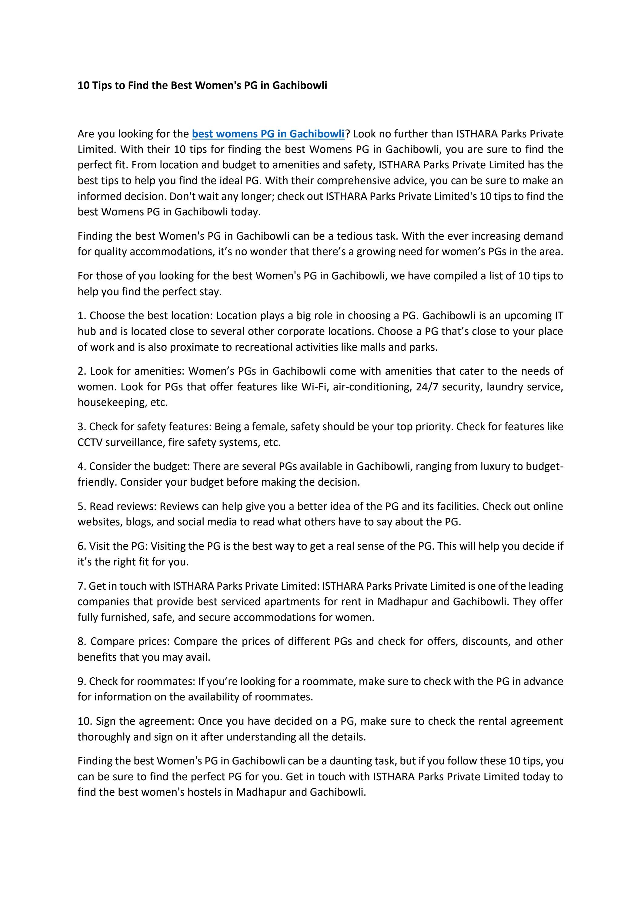 10 Tips to Find the Best Women's PG in Gachibowli by Rachel Hall Issuu