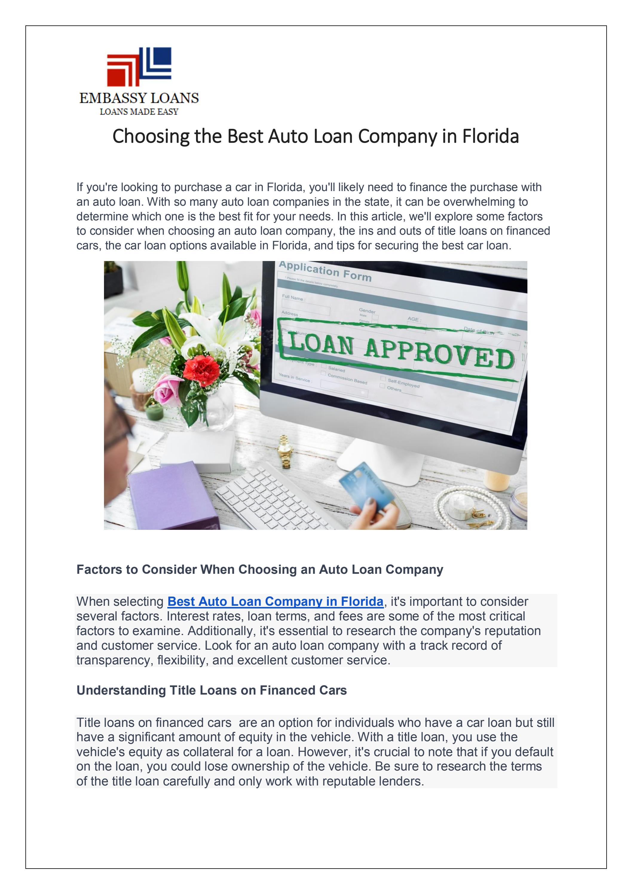 Choosing the Best Auto Loan Company in Florida by Arina Issuu