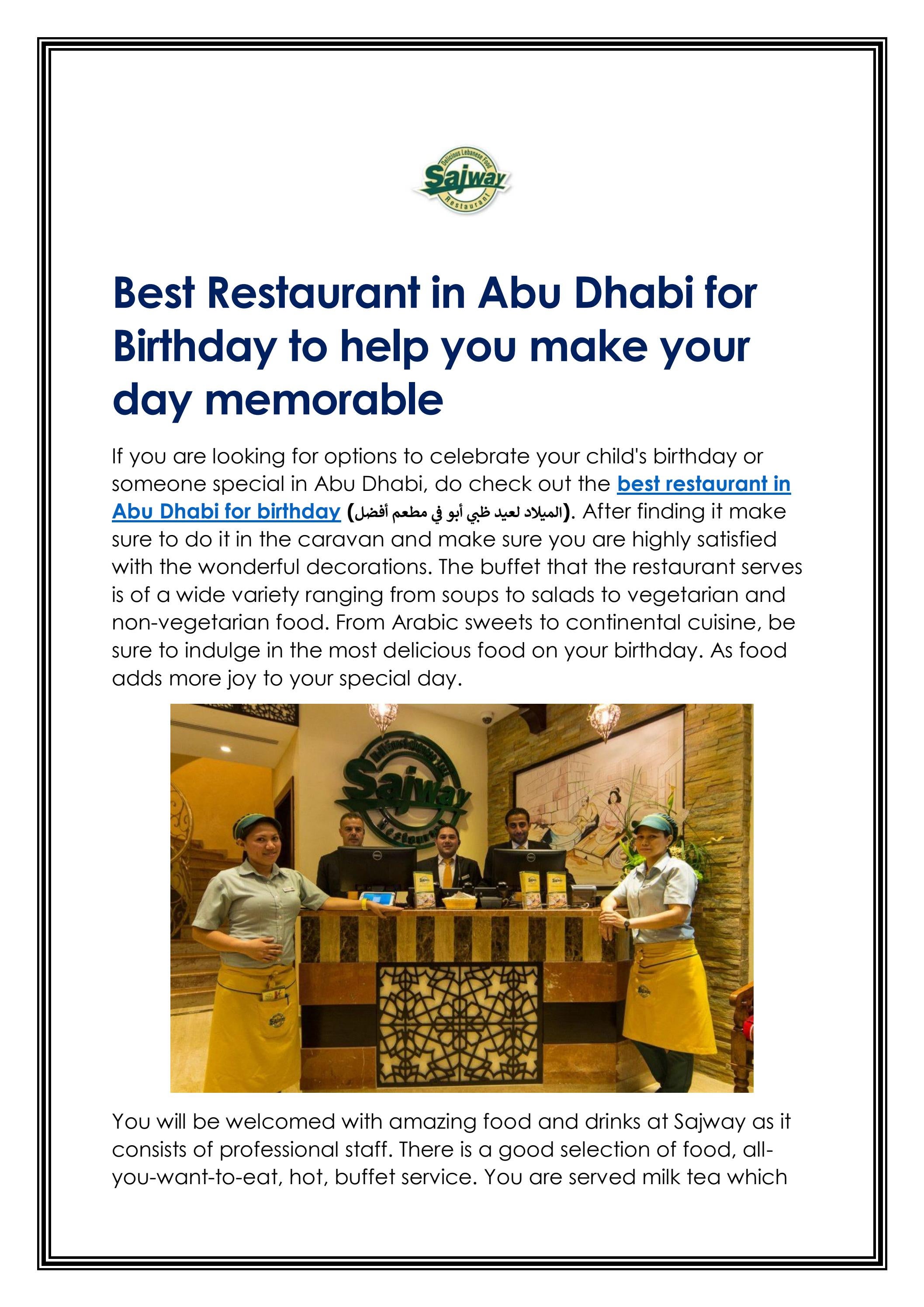 Best Restaurant in Abu Dhabi for Birthday to help 