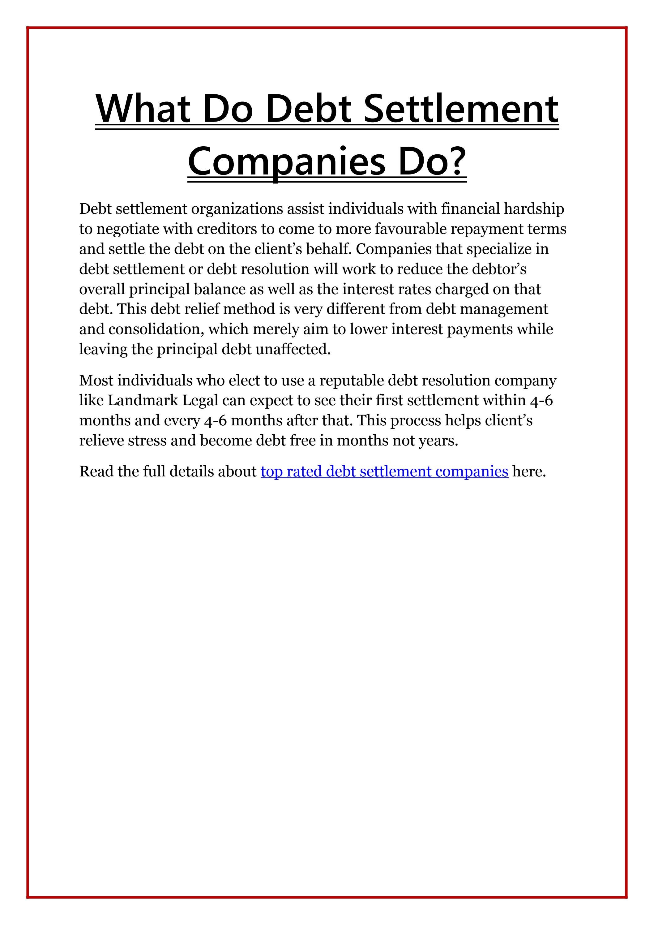 What Do Debt Settlement Companies Do by landmarklegal Issuu
