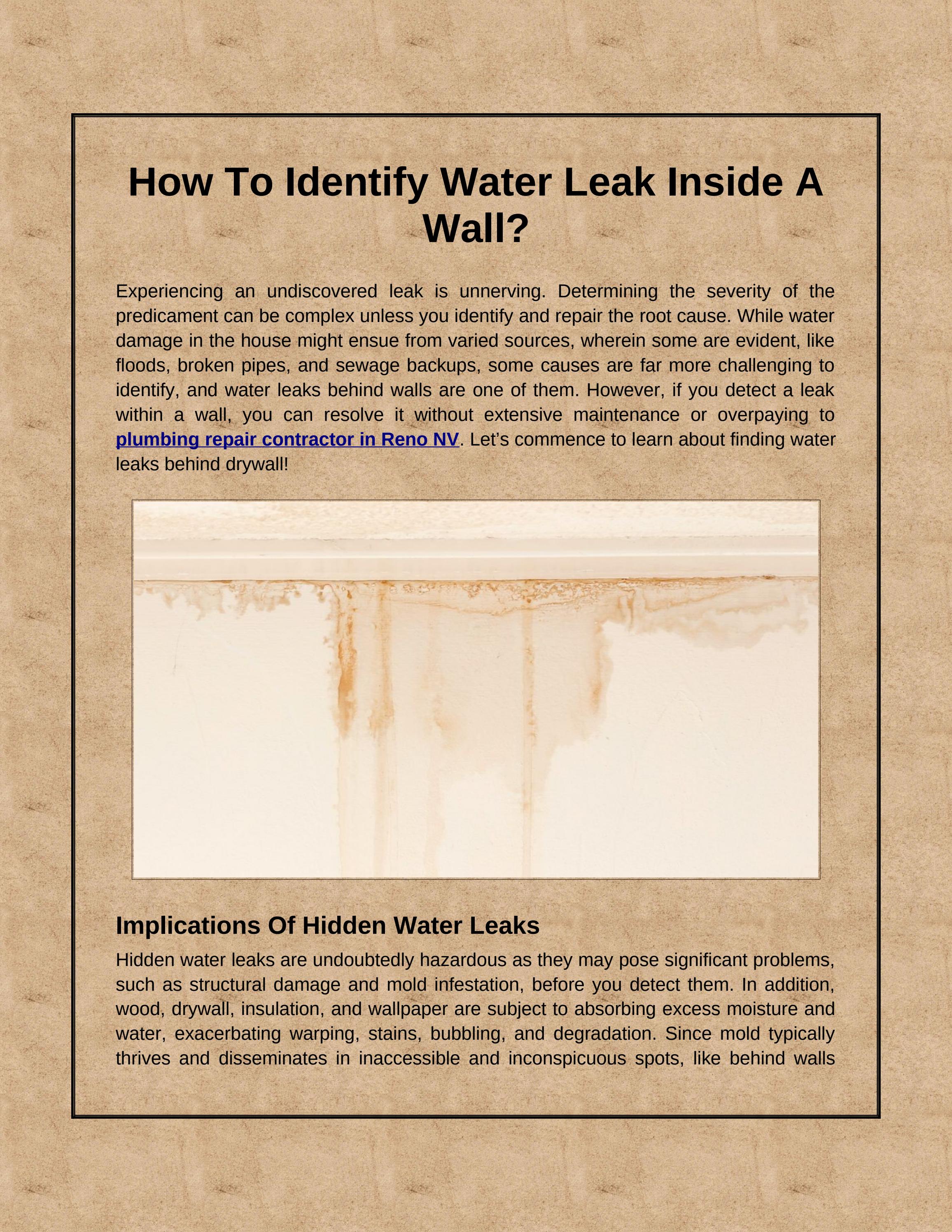 How To Identify Water Leak Inside A Wall? by Easy Rooter Plumbing Issuu