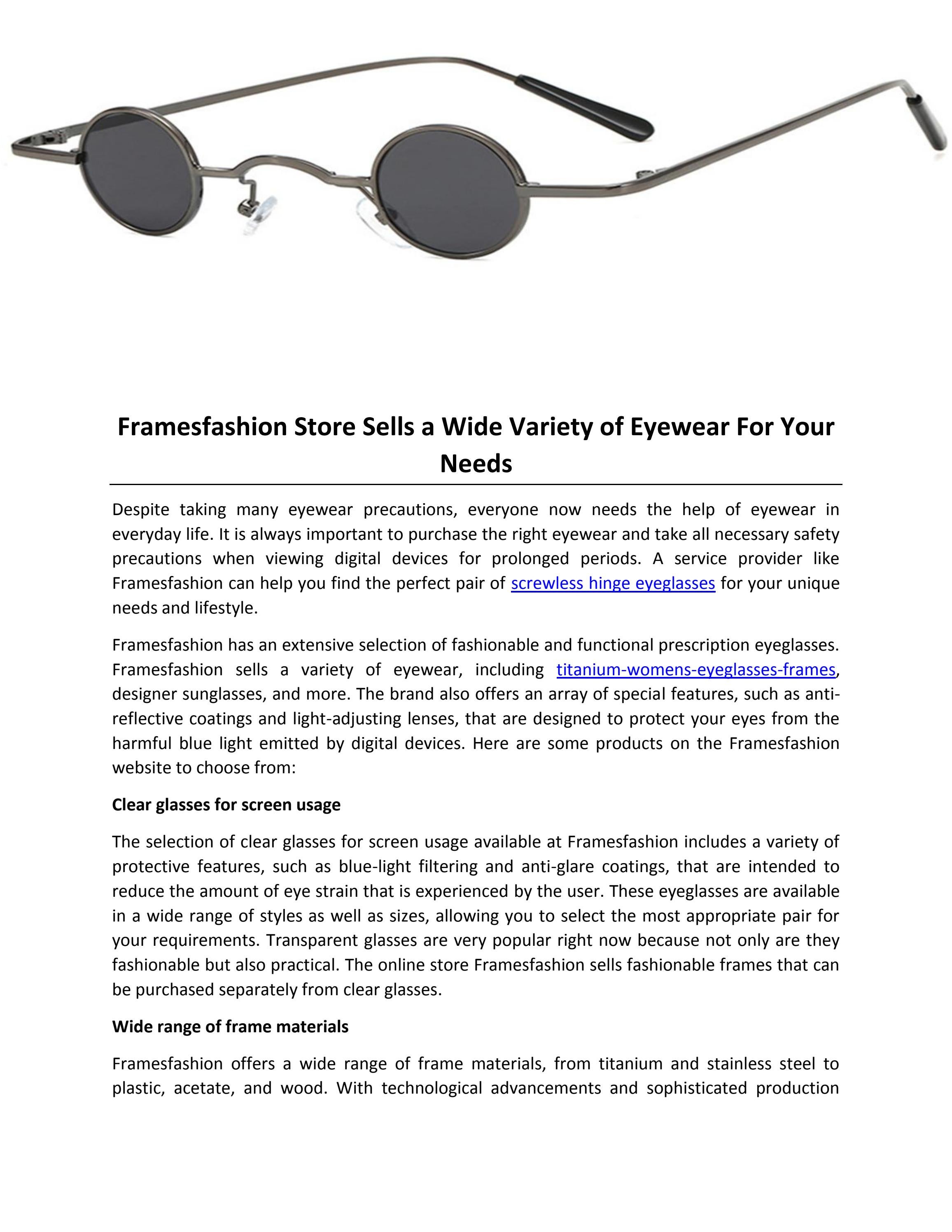 Framesfashion Store Sells a Wide Variety of Eyewear For Your Needs by