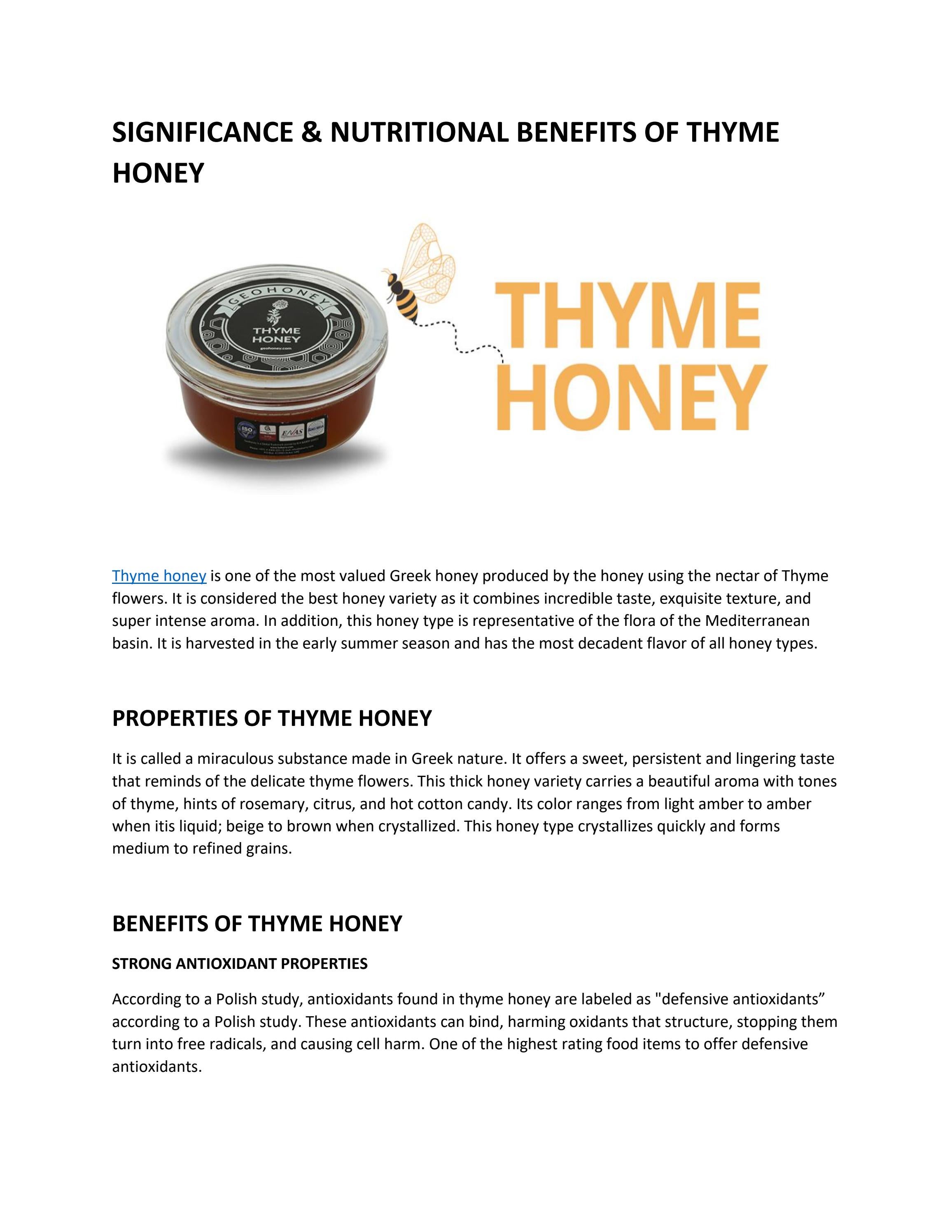 Benefits of Thyme Honey by GeoHoney Issuu
