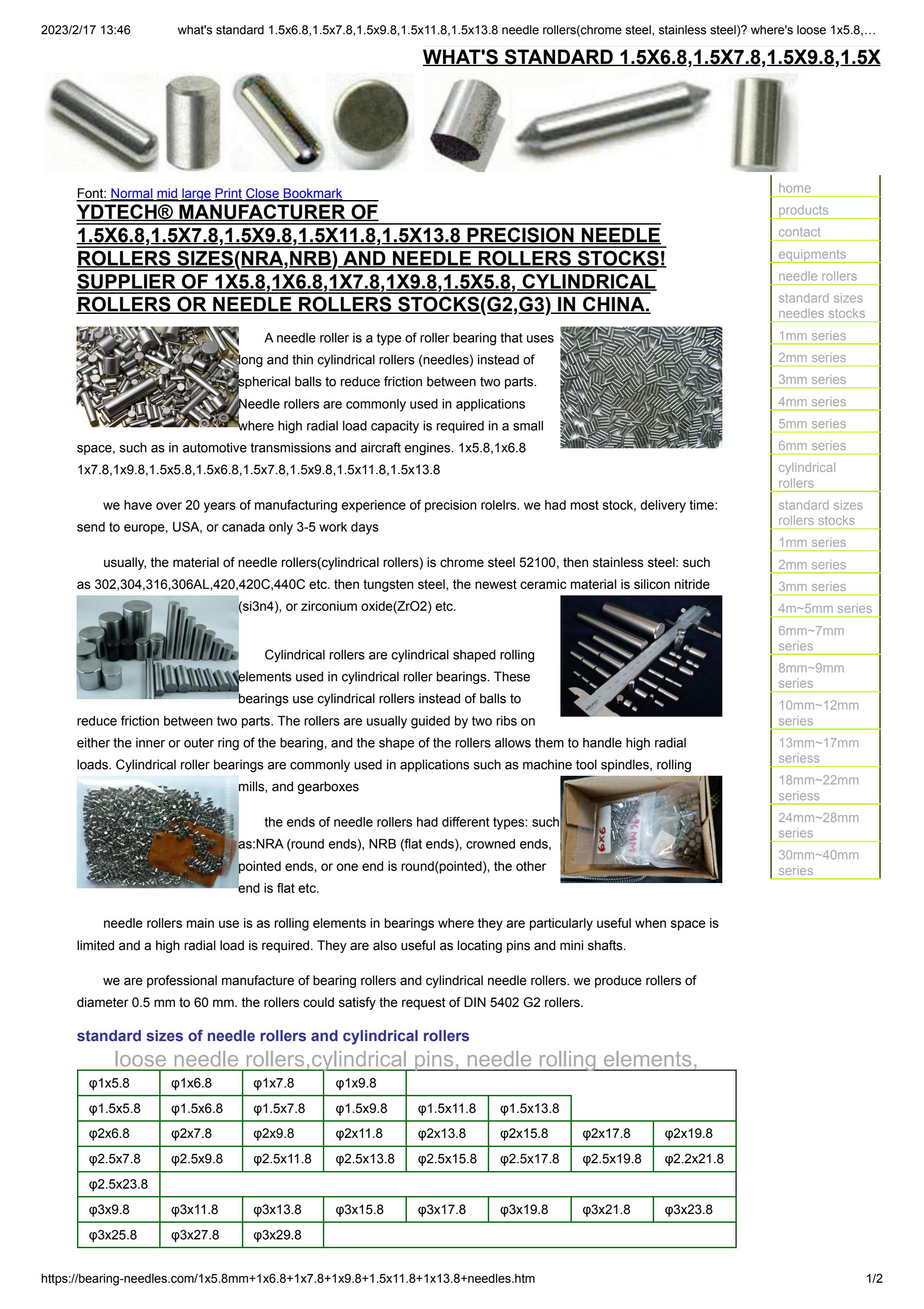 PRECISION NEEDLE ROLLERS SIZES(NRA,NRB) AND NEEDLE ROLLERS STOCKS