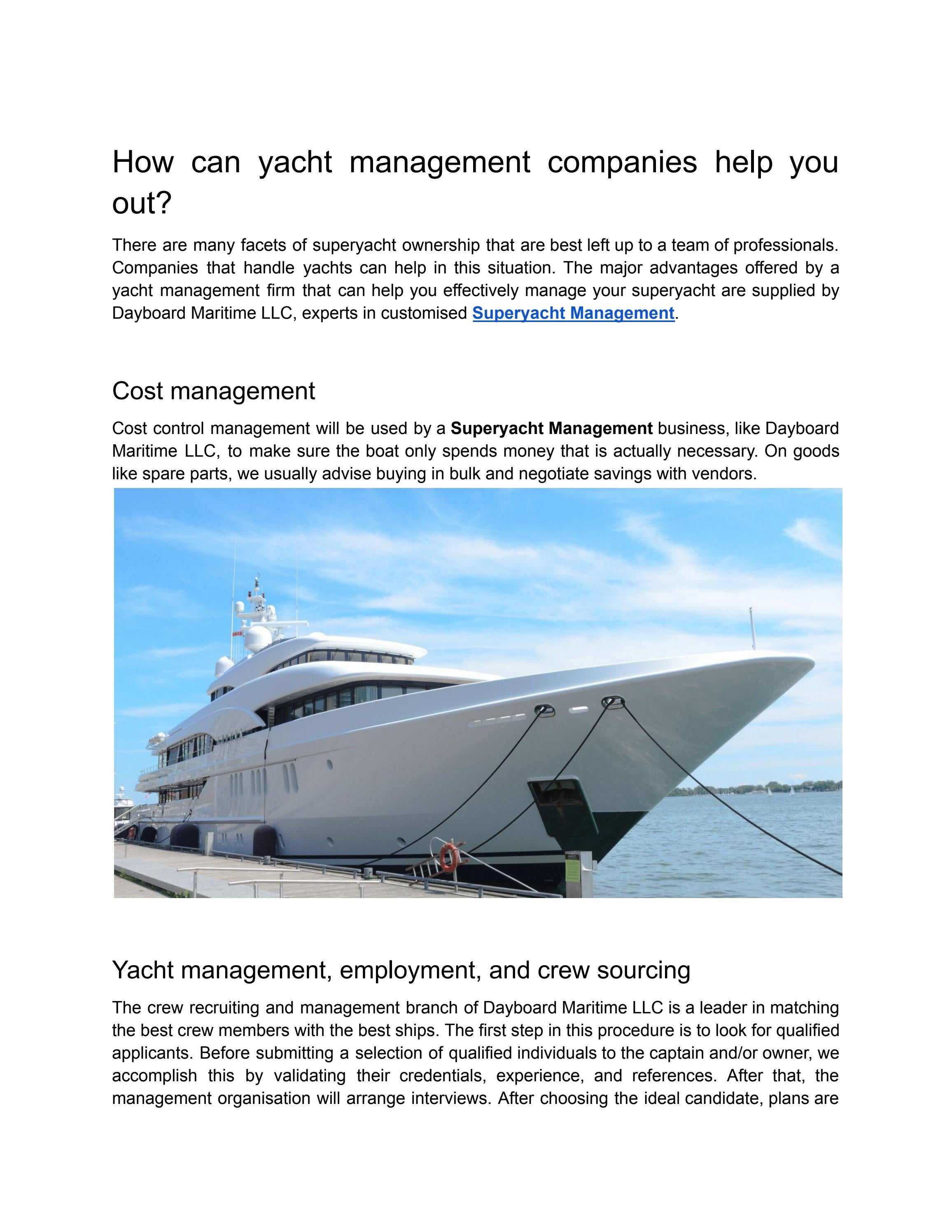 How can yacht management companies help you out? by Dayboard Maritime