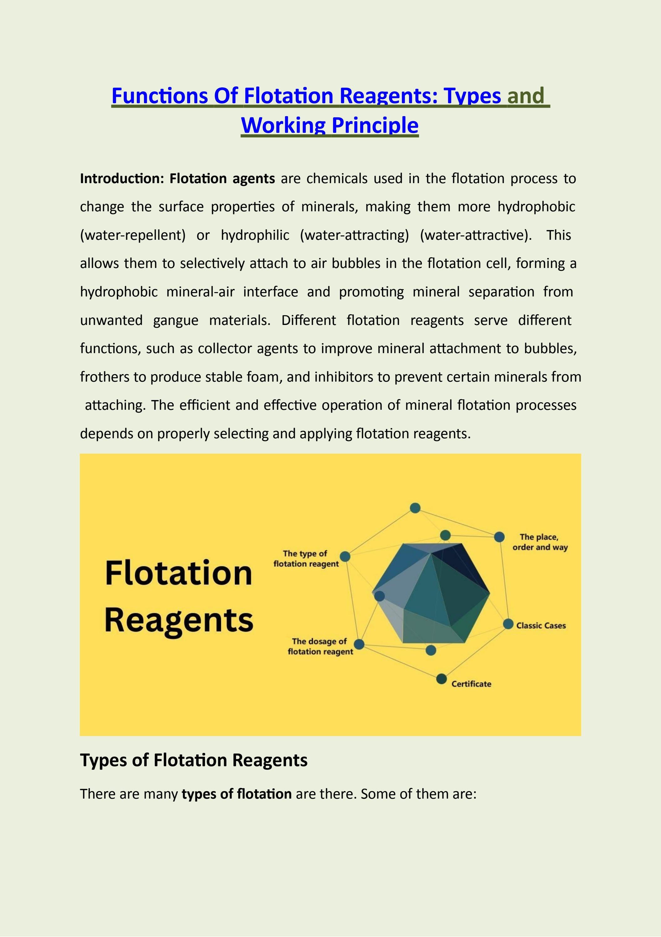 Functions Of Flotation Reagents Explain Their Types And Working