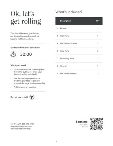 nathanjameshome 家具目录 · Ronnie 镜前灯 Instruction Sheet 第 2 页