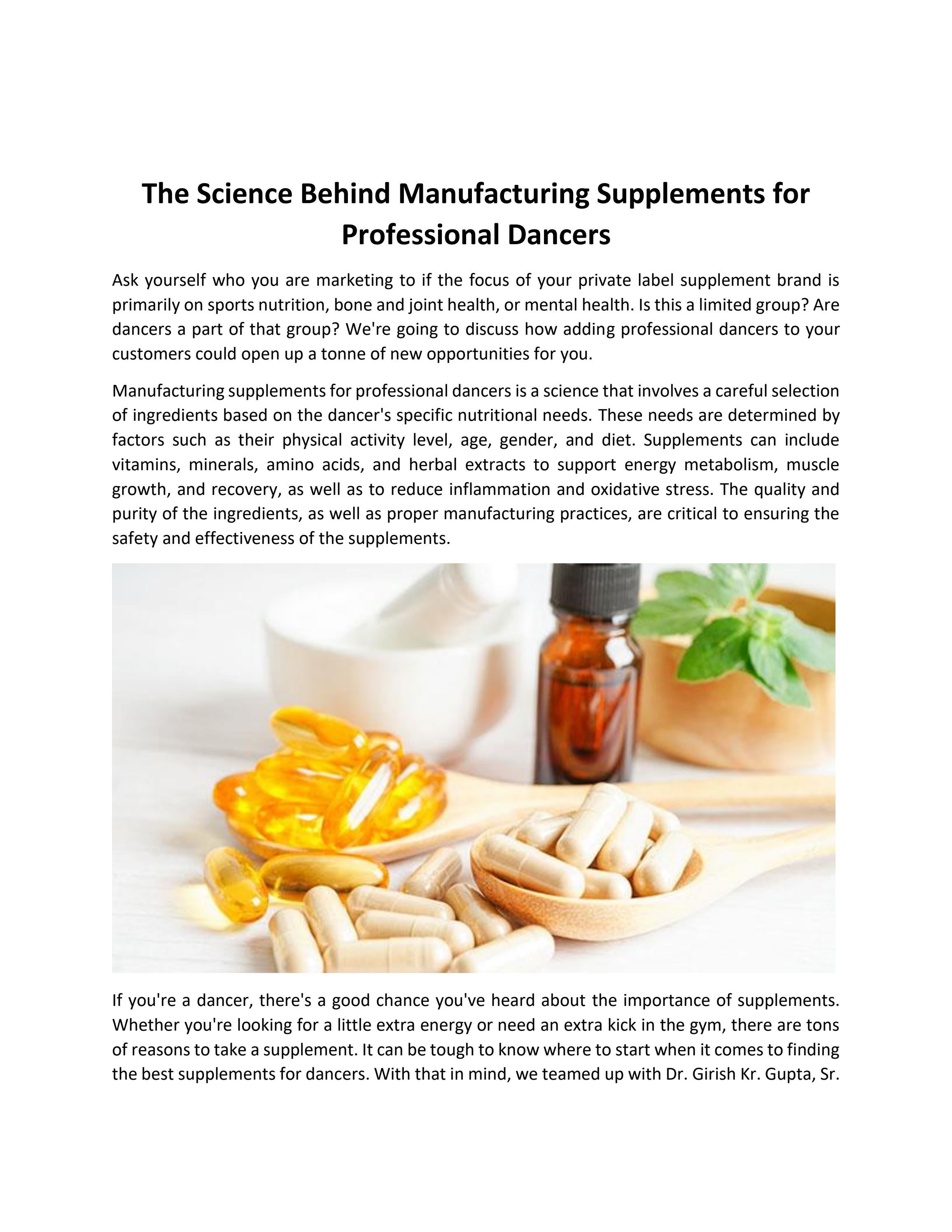 The Science Behind Manufacturing Supplements for Professional Dancers
