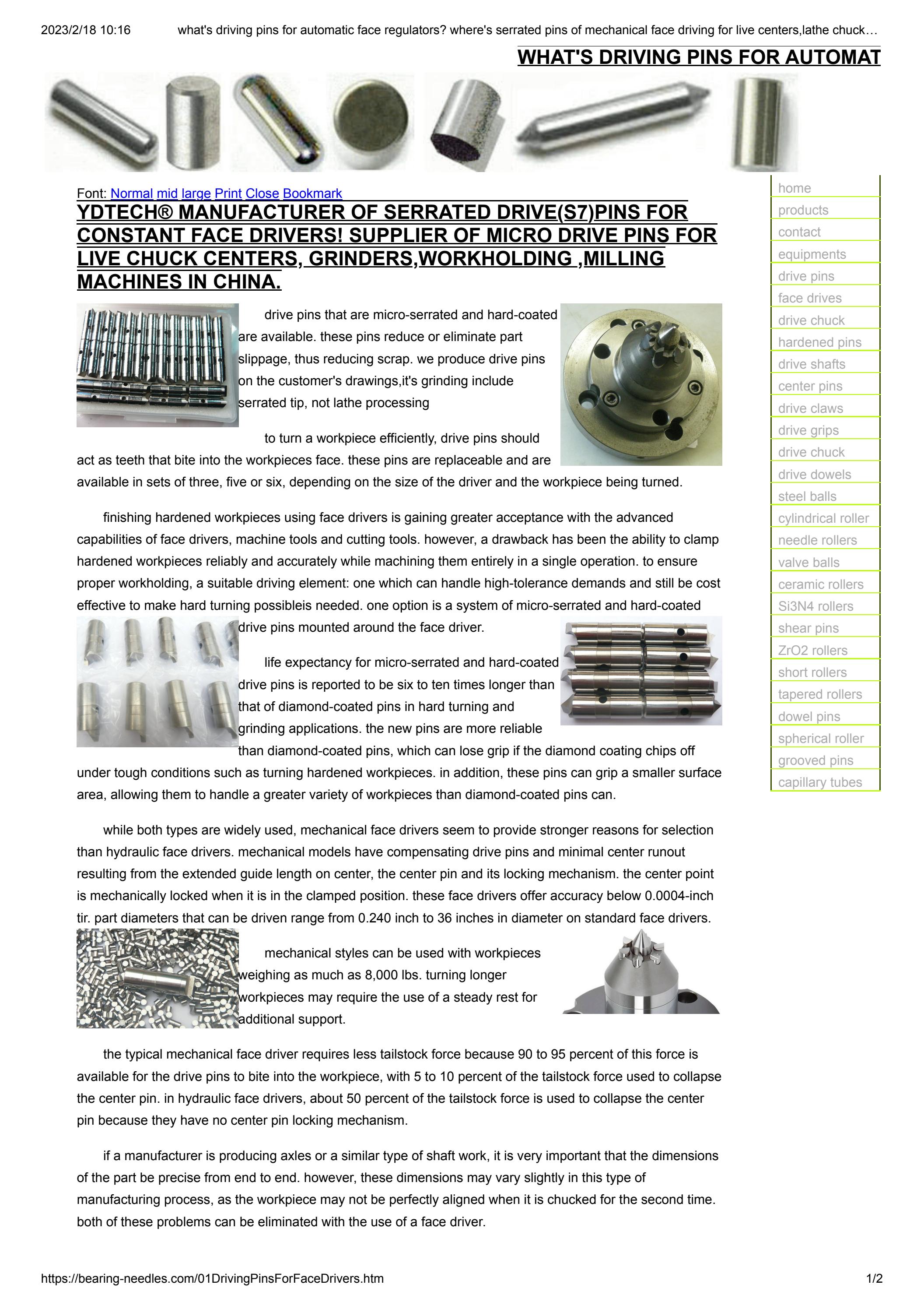 MICRO DRIVE PINS FOR LIVE CHUCK CENTERS, GRINDERS,WORKHOLDING ,MILLING