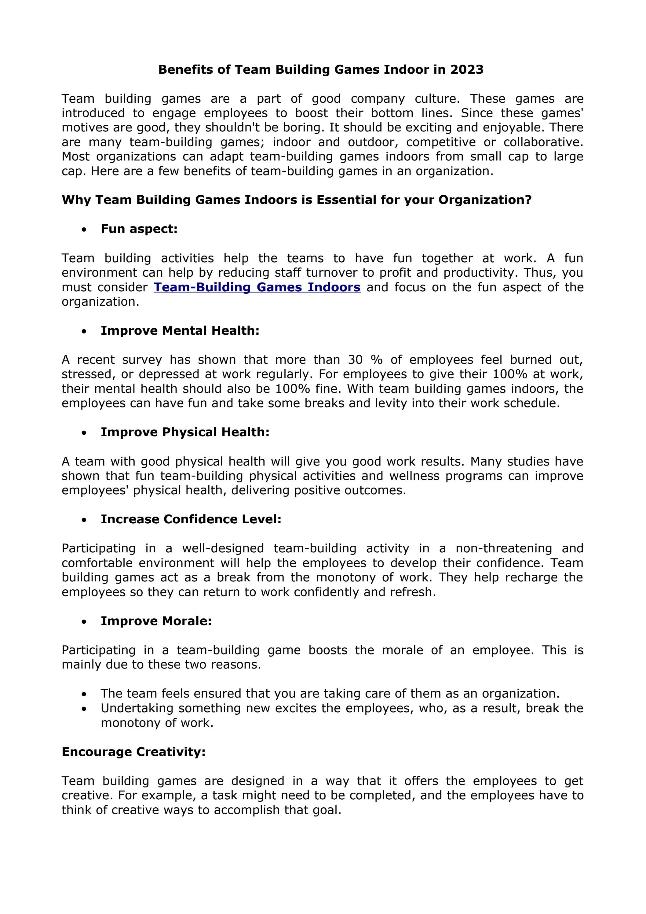 Benefits of Team Building Games Indoor in 2023 by FullTilt Team Development Issuu