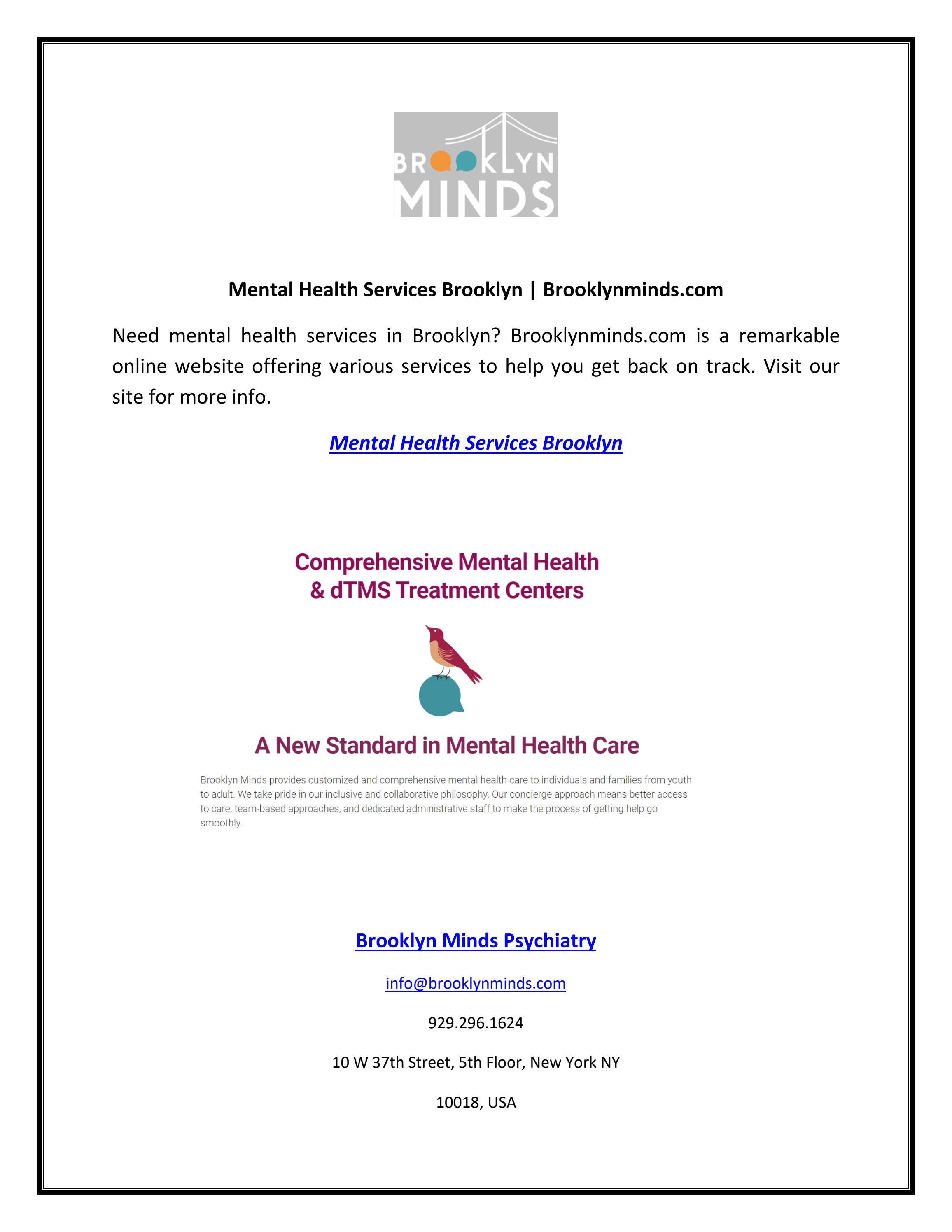 Mental Health Services Brooklyn by Brooklyn minds