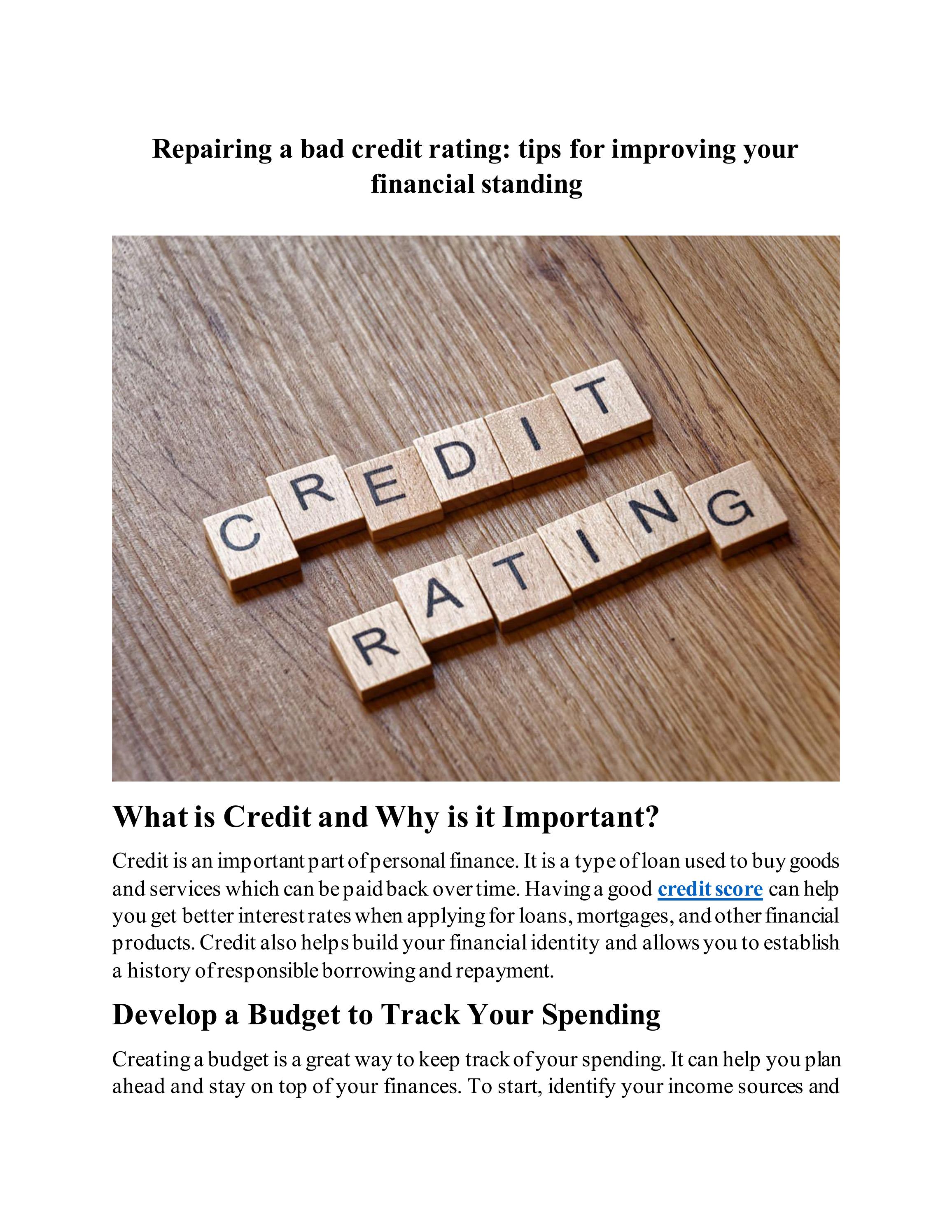 Repairing a bad credit rating tips for improving your financial