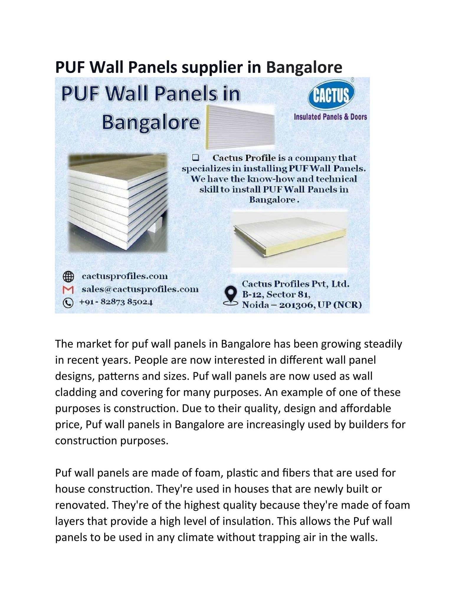 PUF Wall Panels supplier in Bangalore by cactusprofil - Issuu