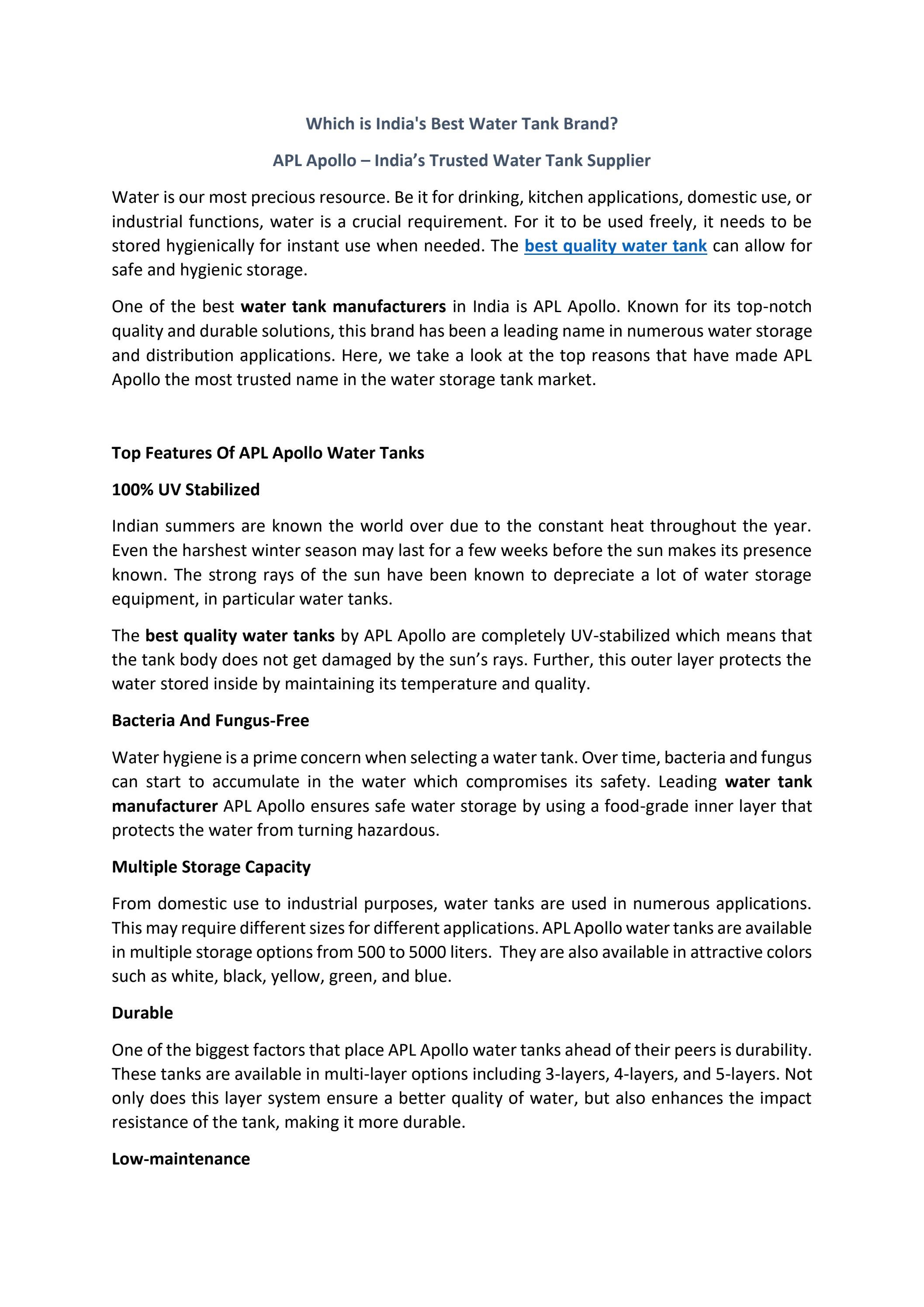 Which is India's Best Water Tank Brand? by APL Apollo Pipes Issuu