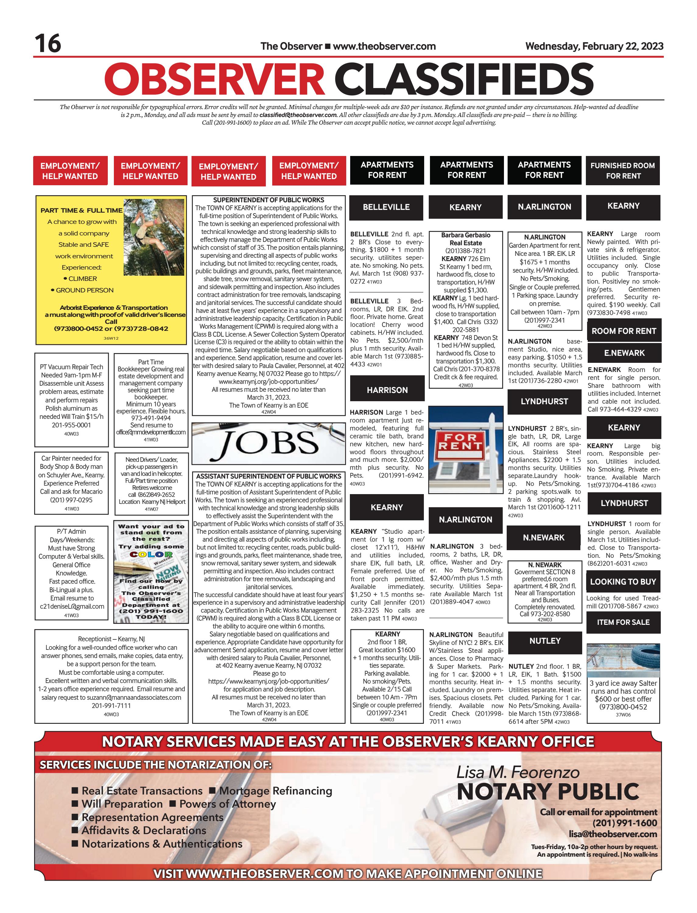 Classifieds for Feb. 22, 2023 by The Observer Newspaper Issuu