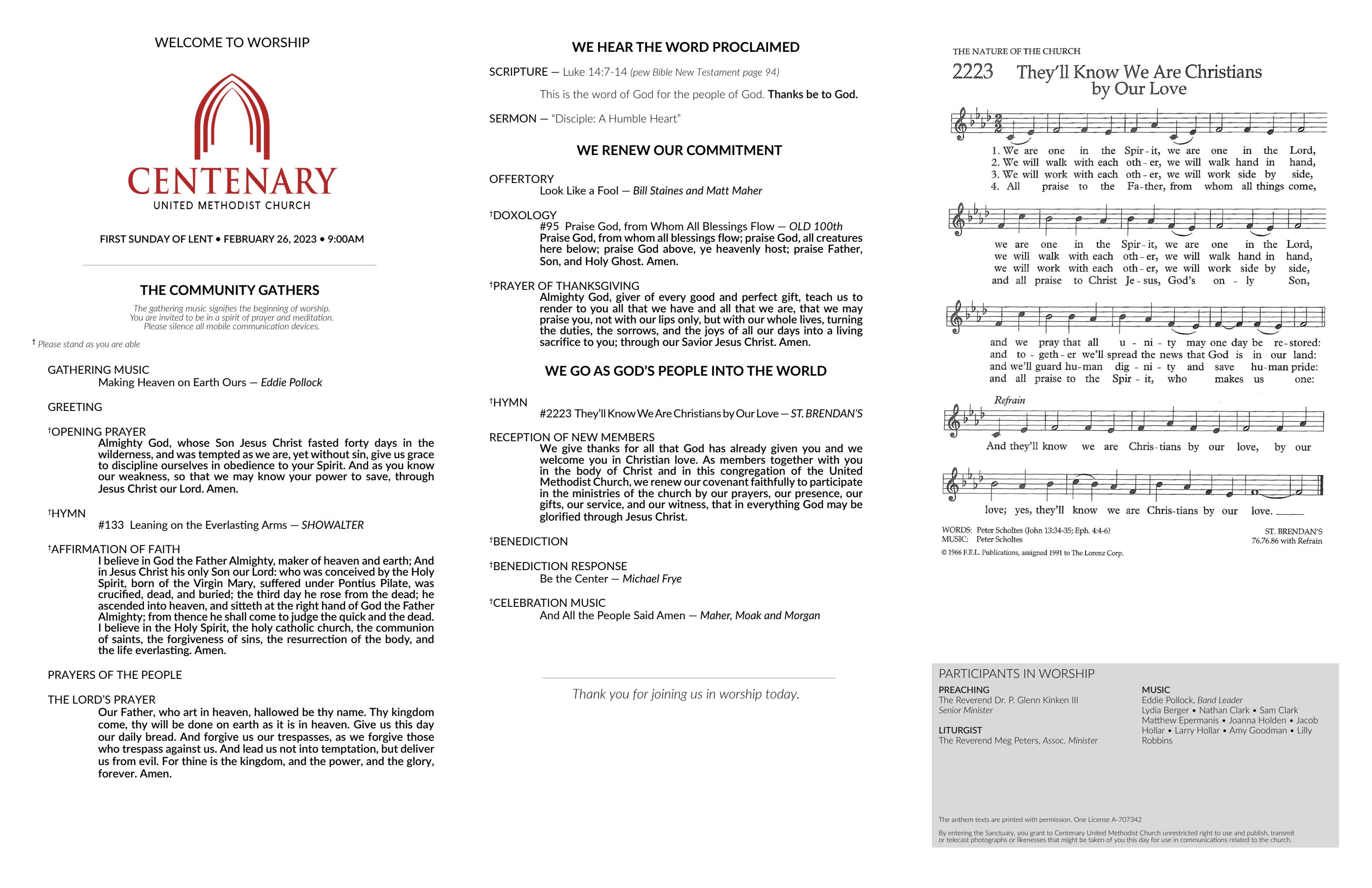 February 26, 2023 • 9am Worship by Centenary United Methodist Church
