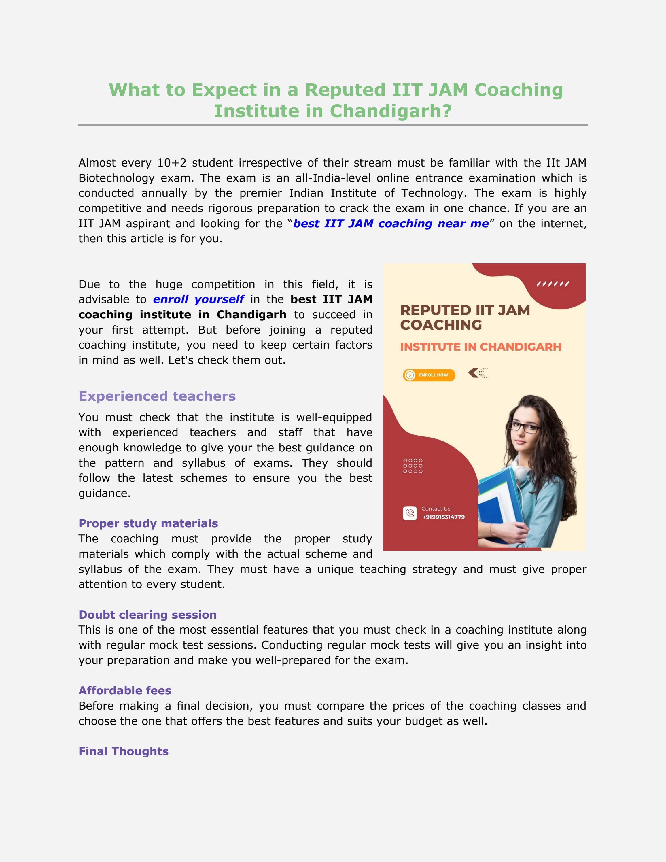 What to Expect in a Reputed IIT JAM Coaching Institute in Chandigarh