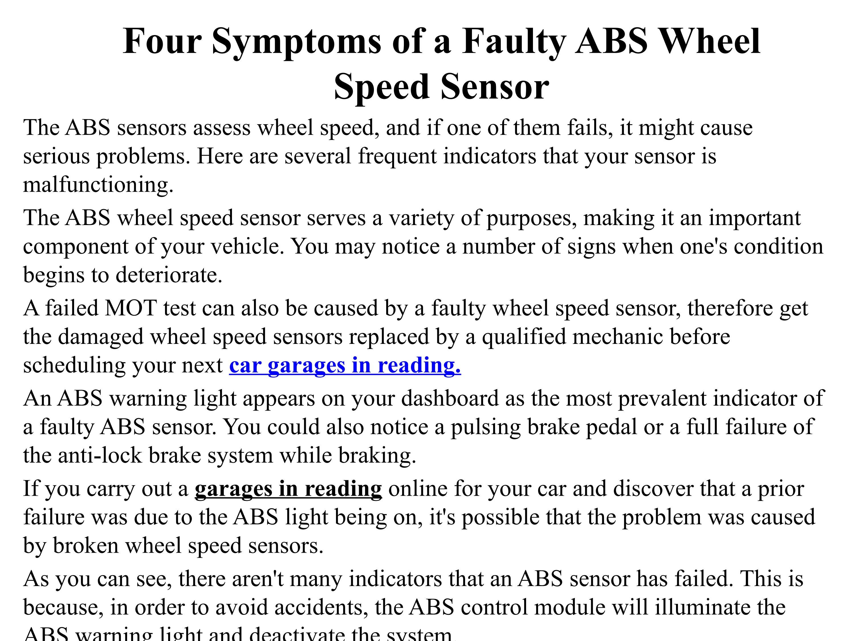 Four Symptoms of a Faulty ABS Wheel Speed Sensor by Car Services Issuu