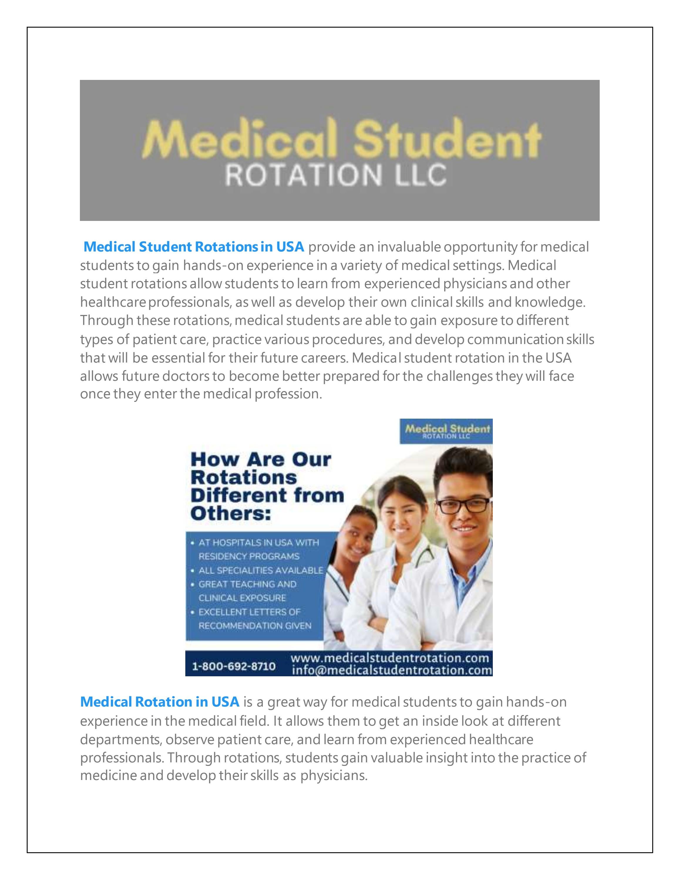 Medical Student Rotation in USA Call us at +1 800 692 8710 by medical rotation Issuu
