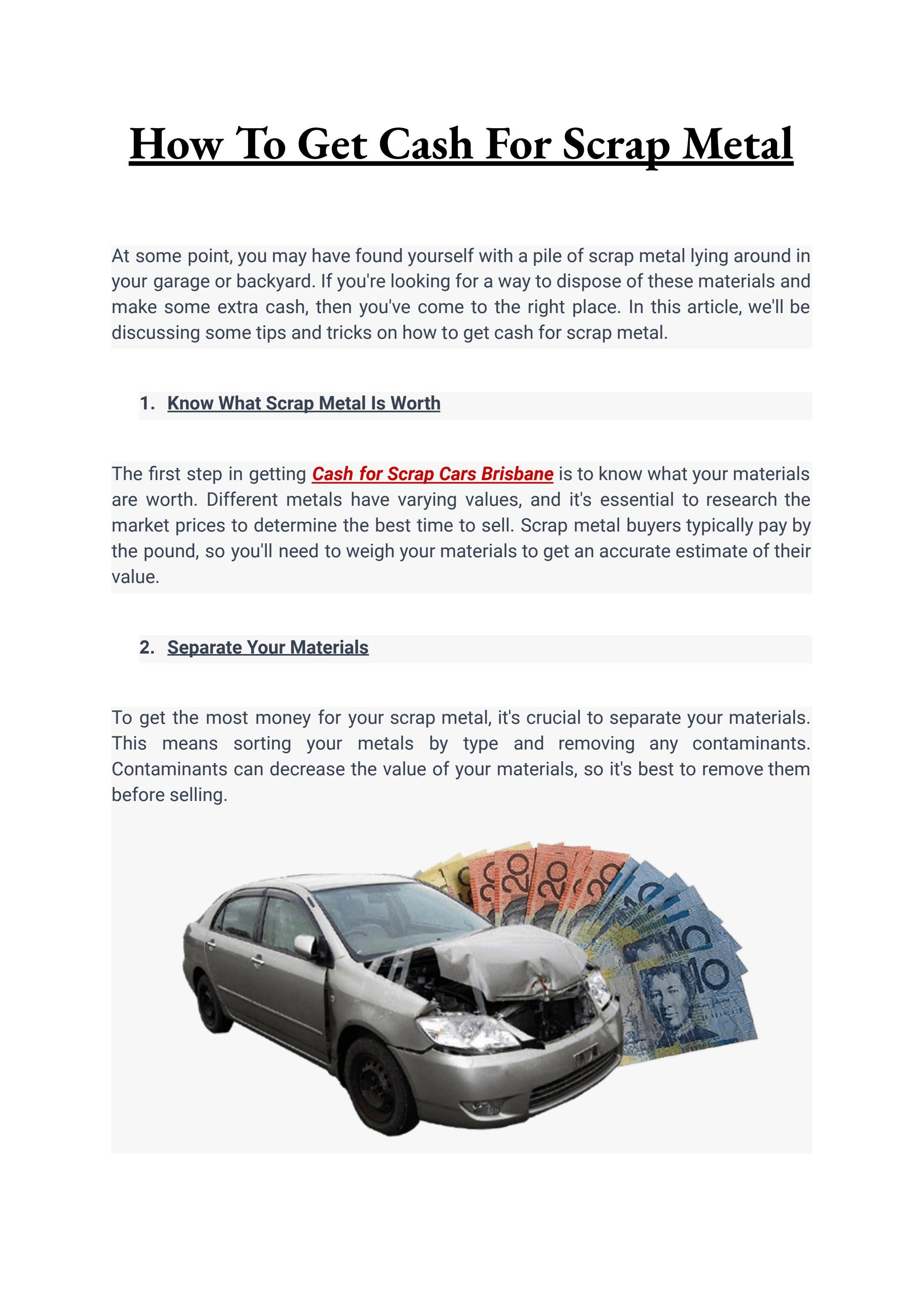 How To Get Cash For Scrap Metal by sell my car Brisbane Issuu