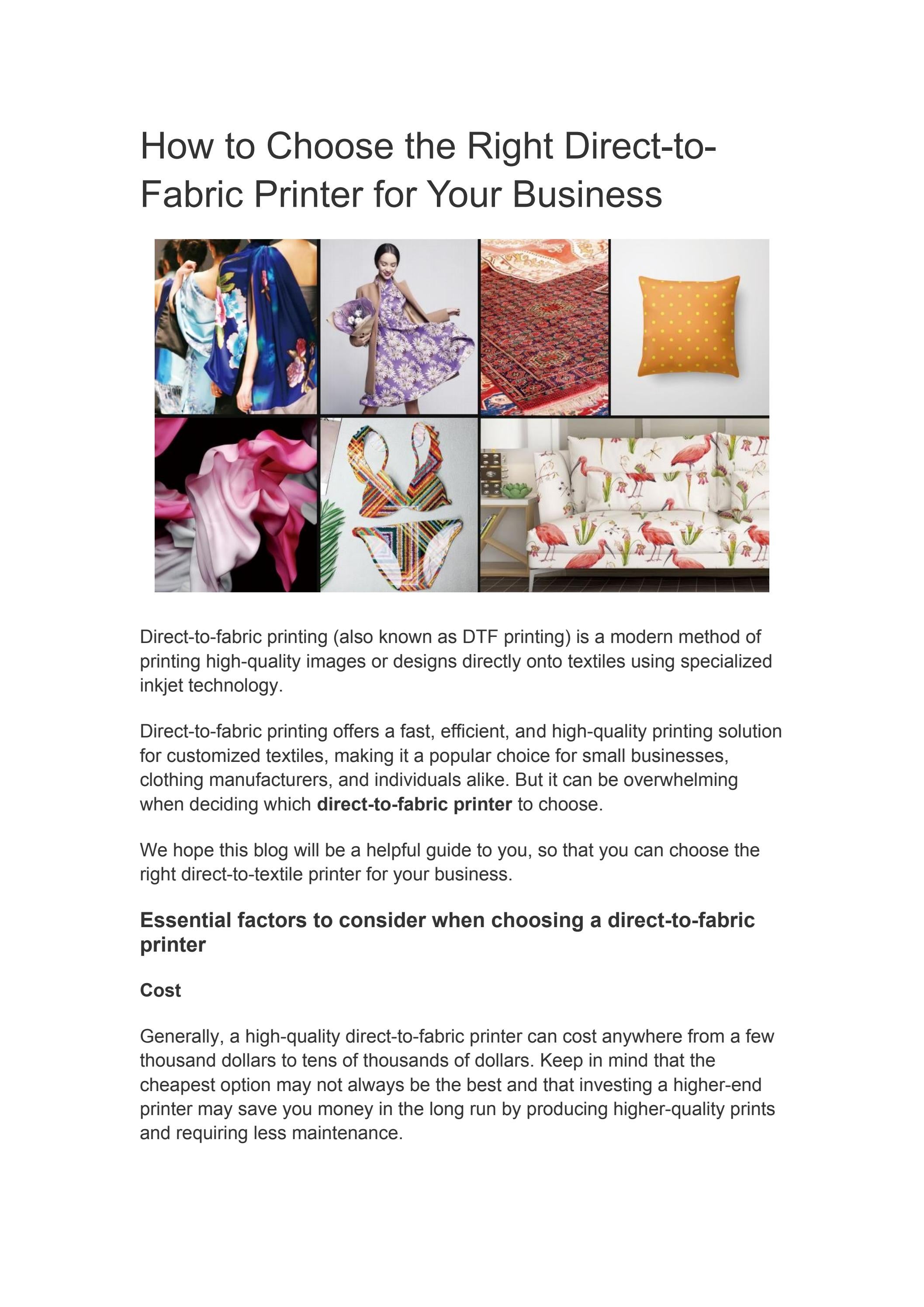 How to Choose the Right DirecttoFabric Printer for Your Business by