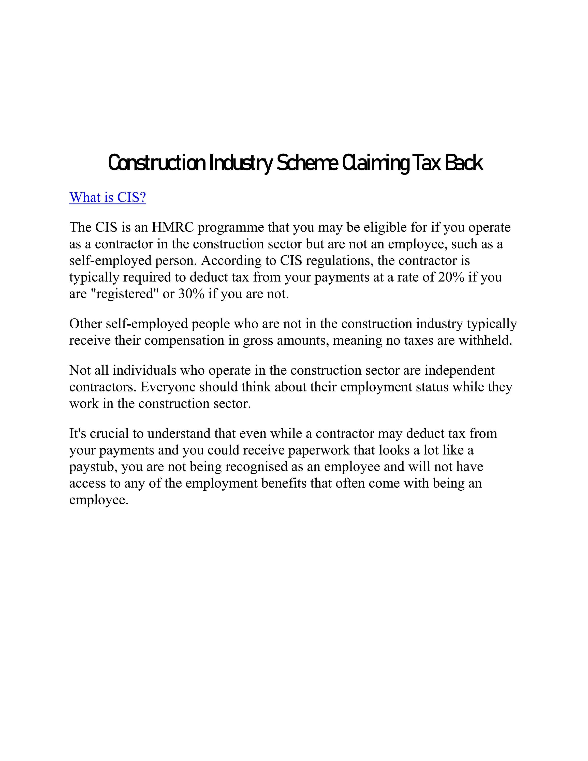 Construction Industry Scheme Claiming Tax Back by Cheylesmore