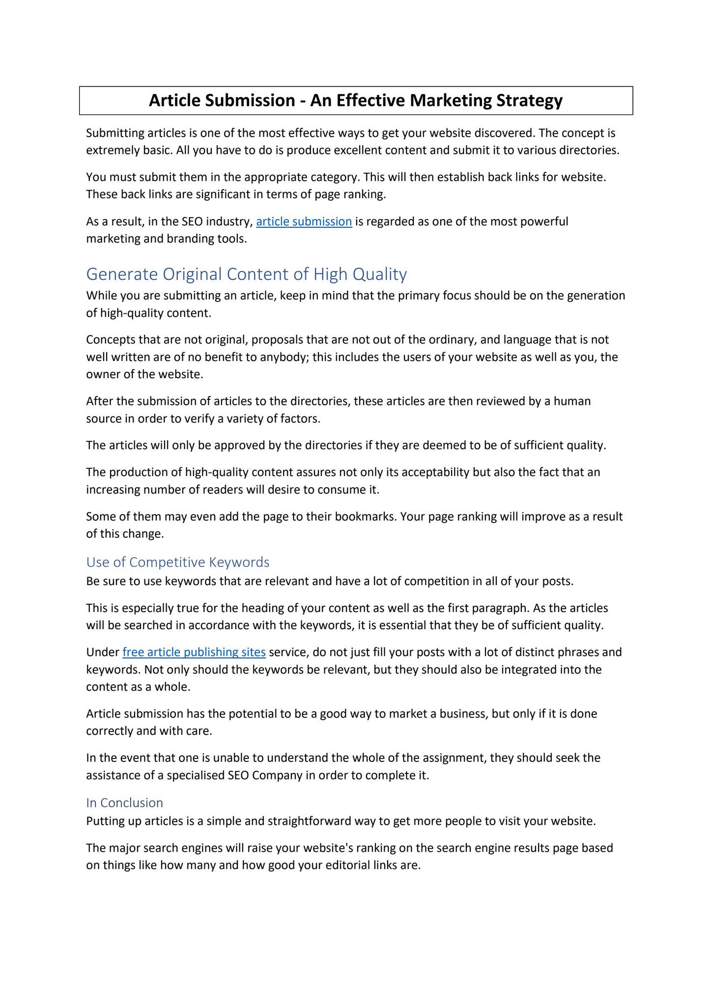 Article Submission - An Effective Marketing Strategy by Article Senior ...