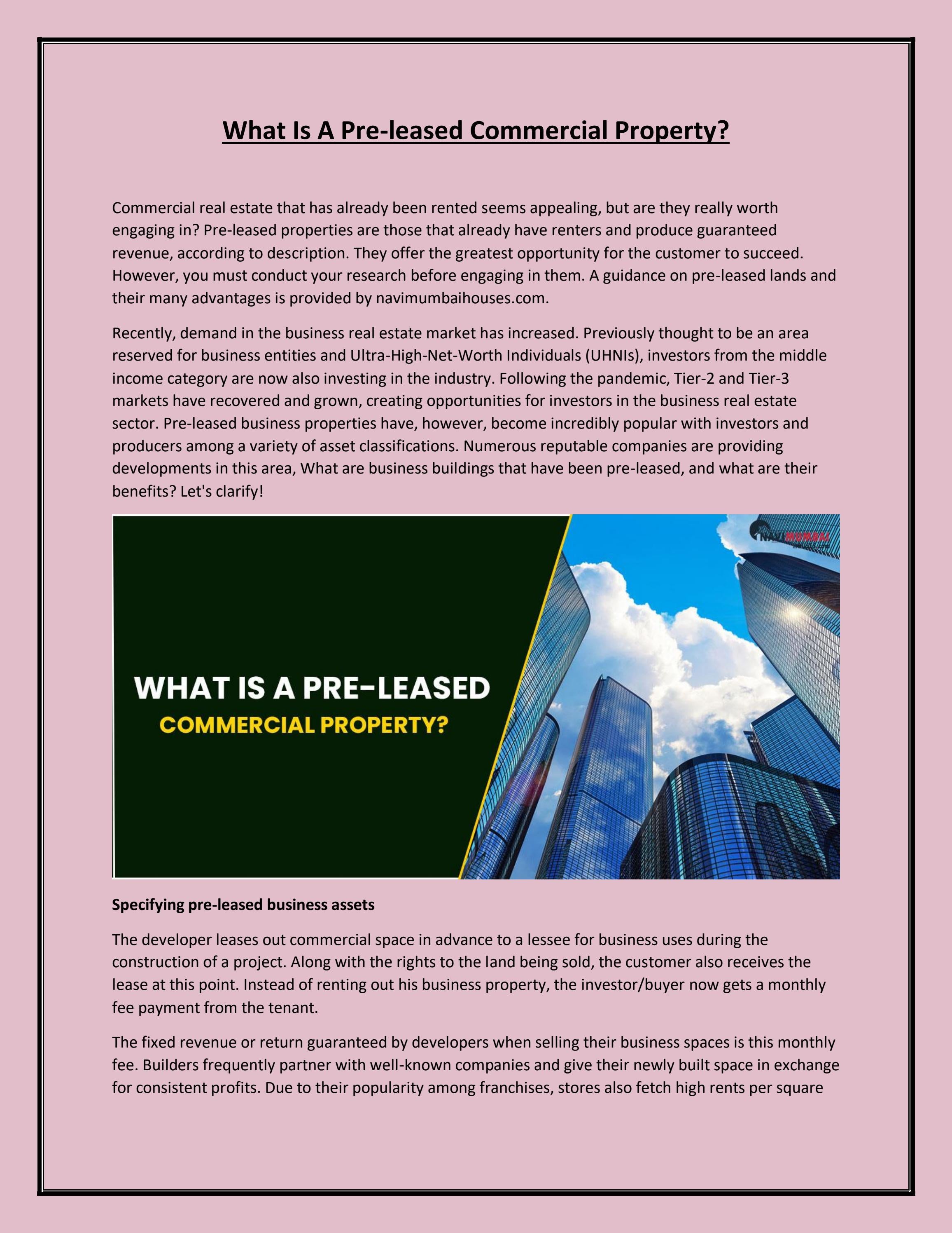 What Is A Preleased Commercial Property? by NHMhouses Issuu