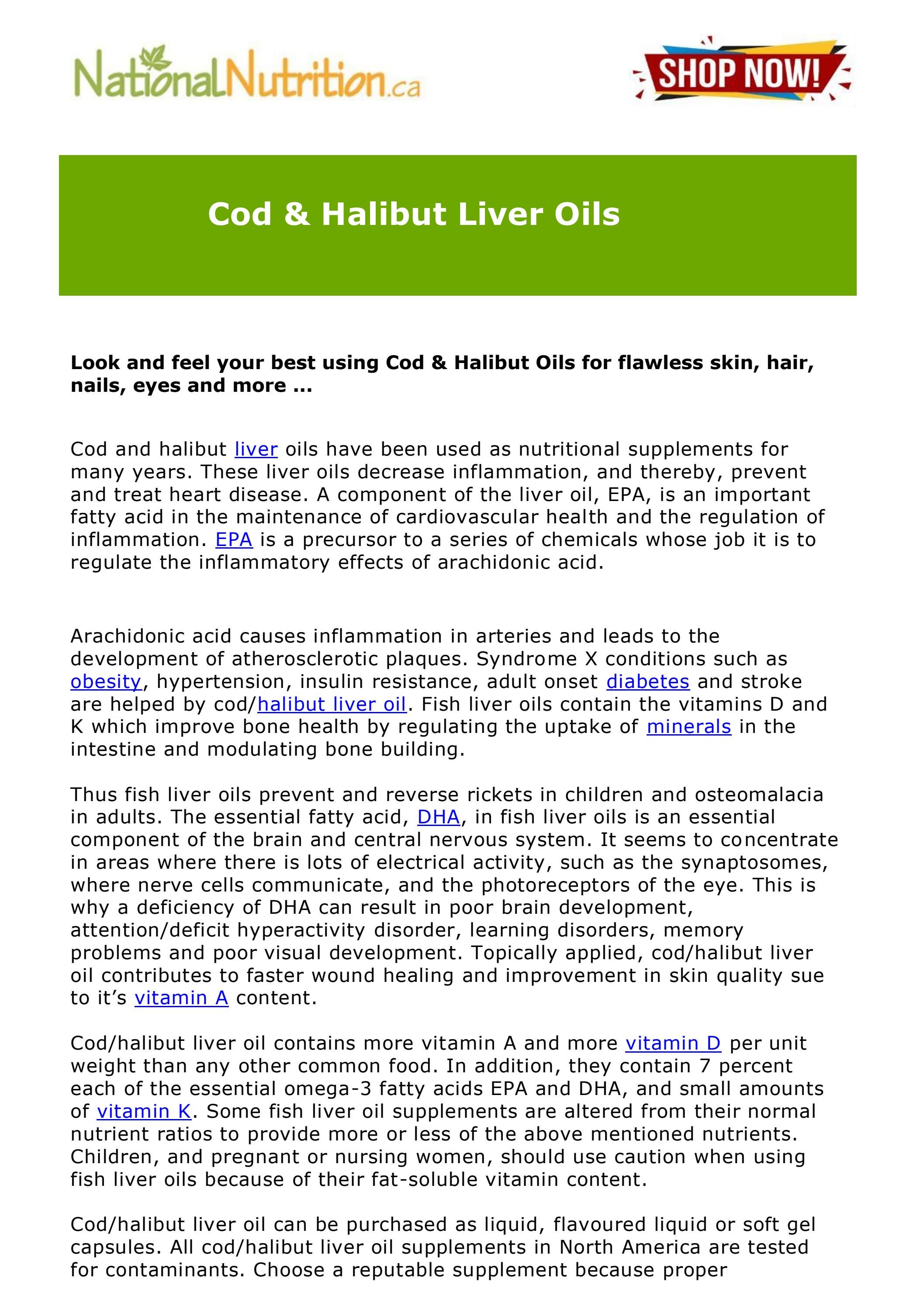 Cod & Halibut Liver Oils by nationalnutritionca Issuu