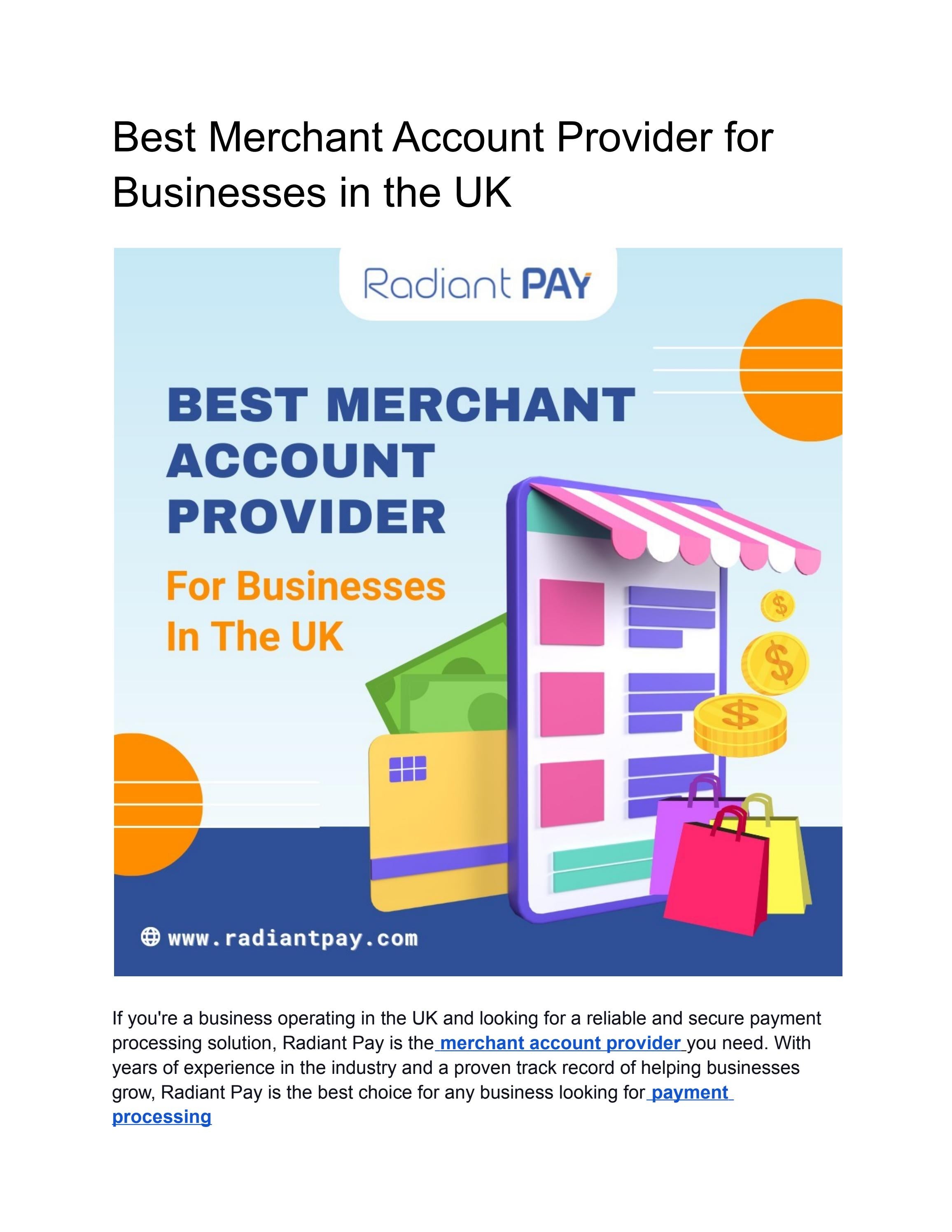 Best Merchant Account Provider for Businesses in the UK by Radiant Pay
