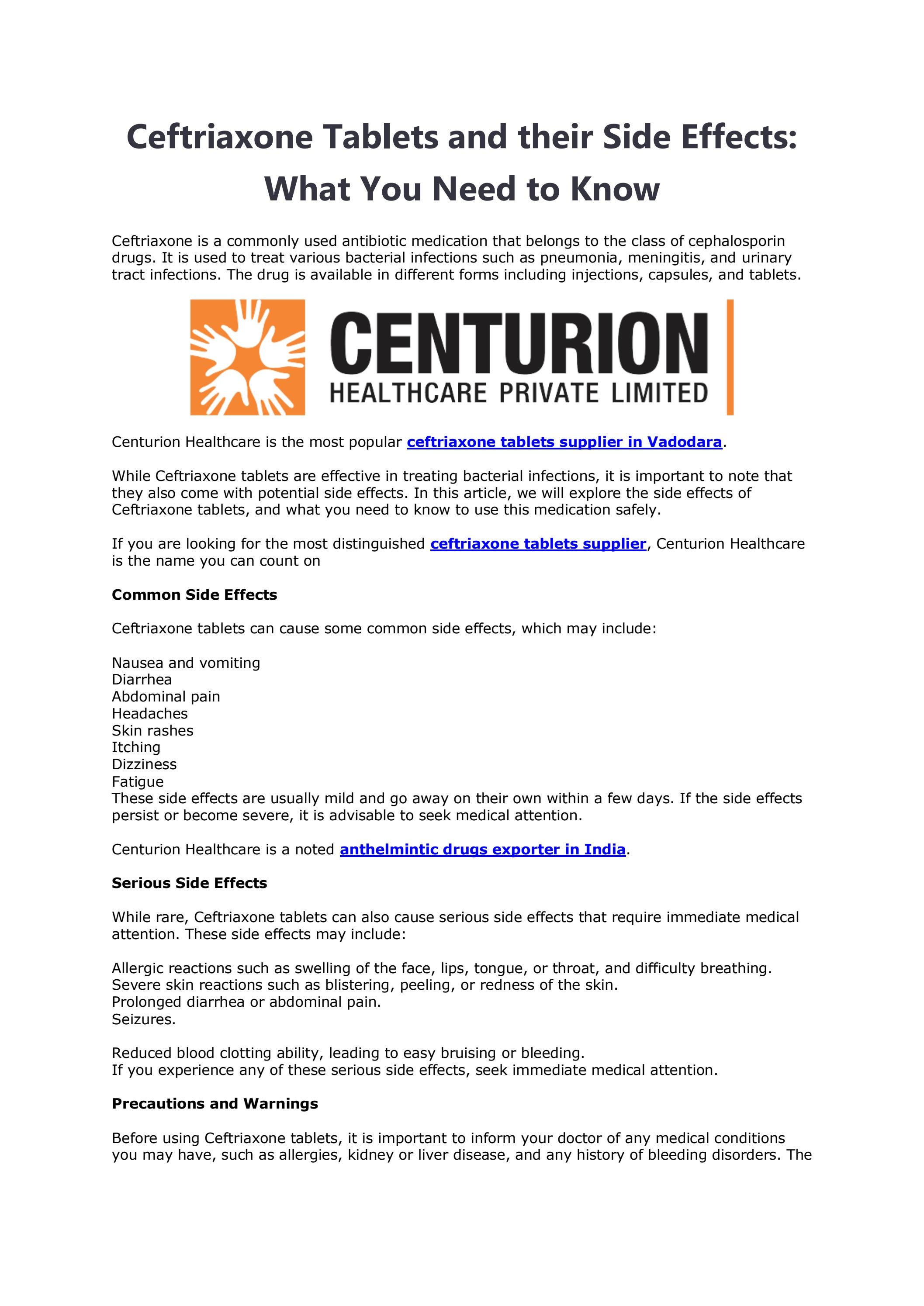 Ceftriaxone Tablets and their Side Effects What You Need to Know by