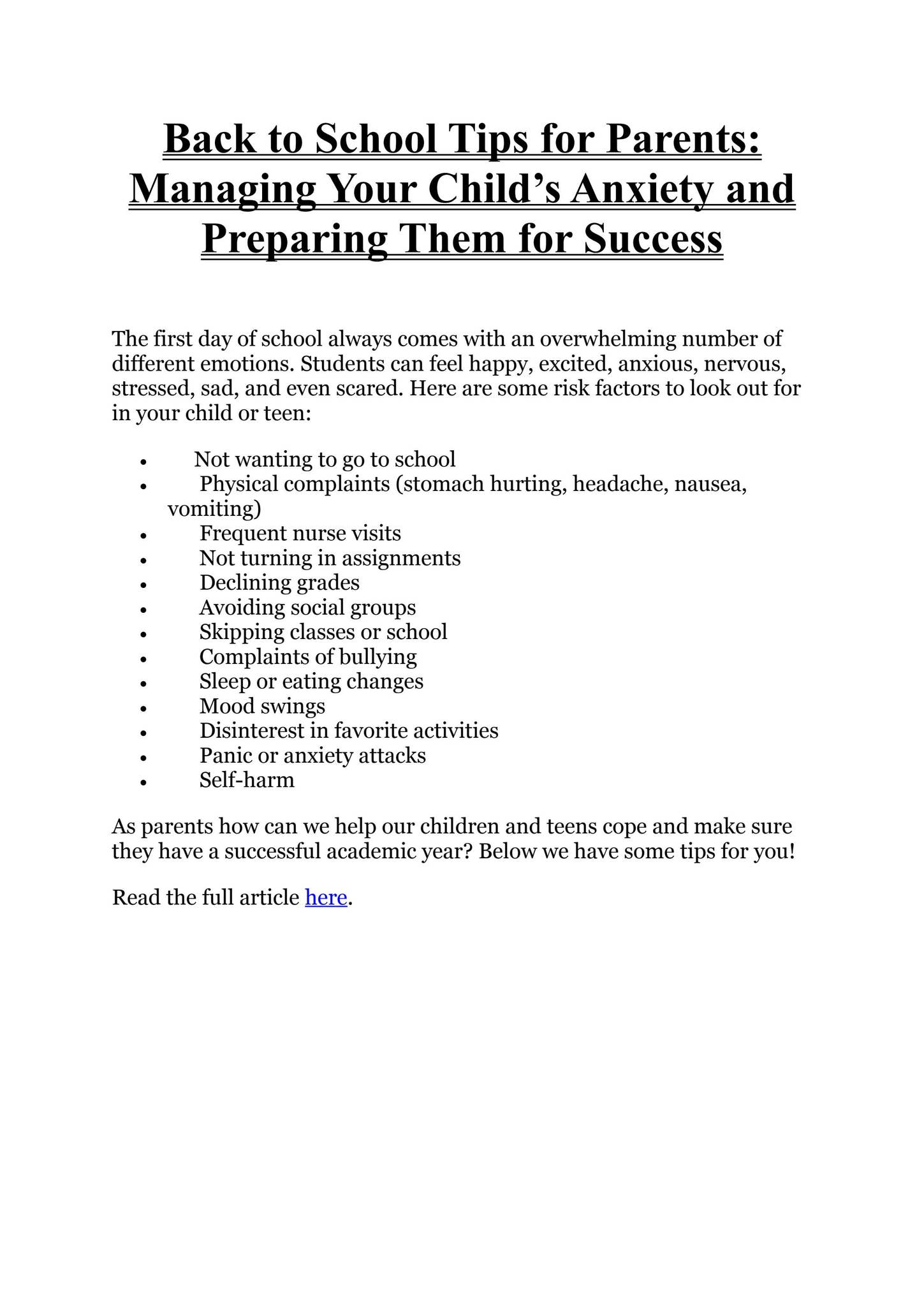 Back to School Tips for Parents by plantationpsychologists - Issuu