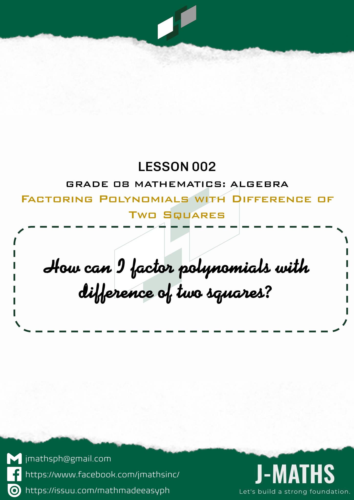 Grade 08 Mathematics: Factoring Polynomials with Difference of Two ...