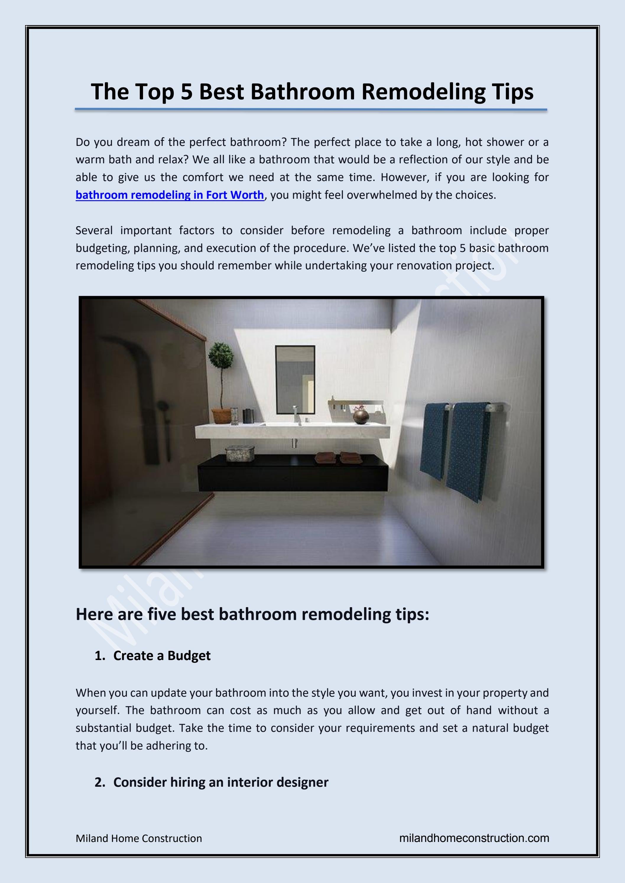 The Top 5 Best Bathroom Remodeling Tips by Miland Home Construction Issuu