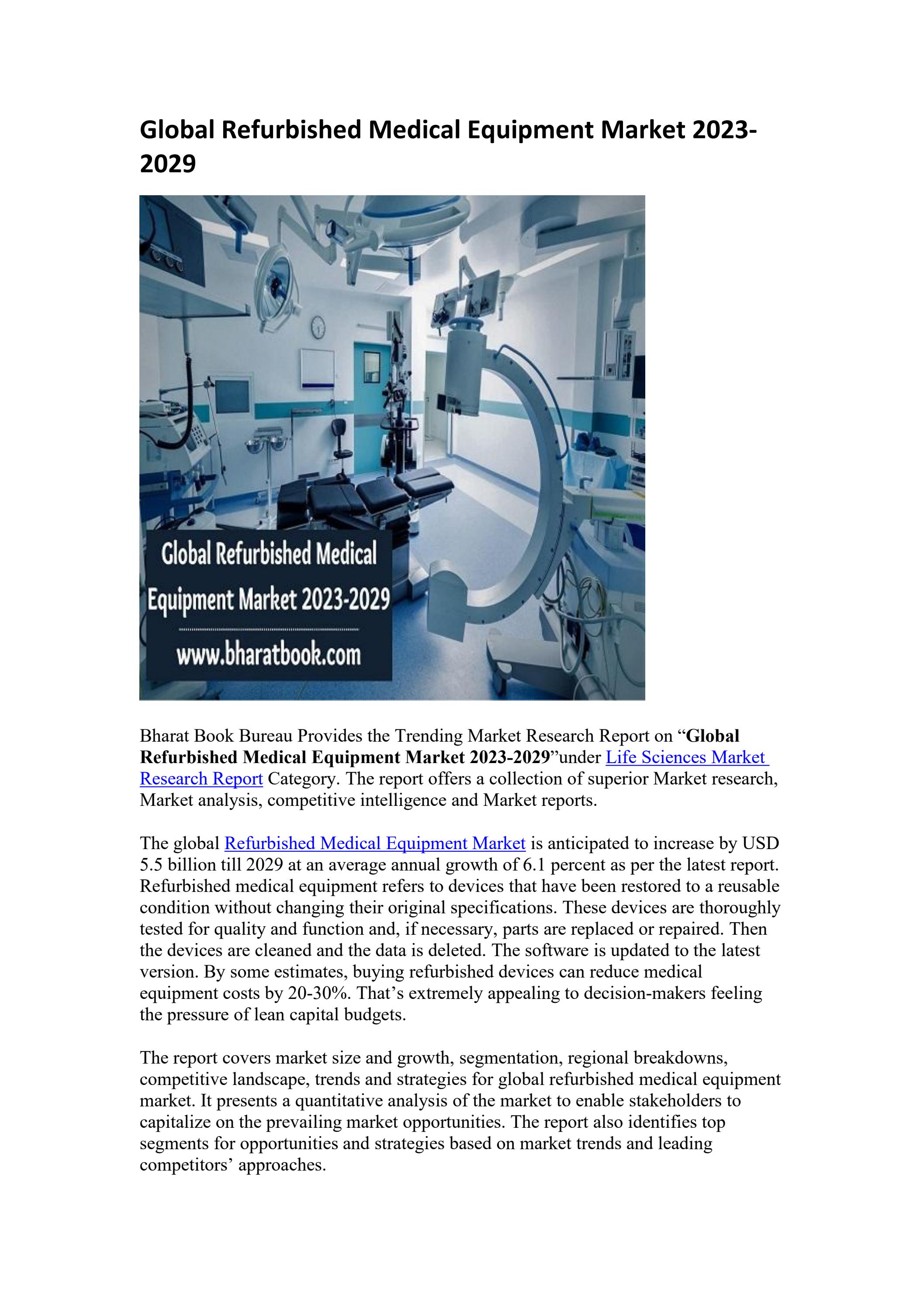 Global Refurbished Medical Equipment Market 20232029 by James Grey Issuu