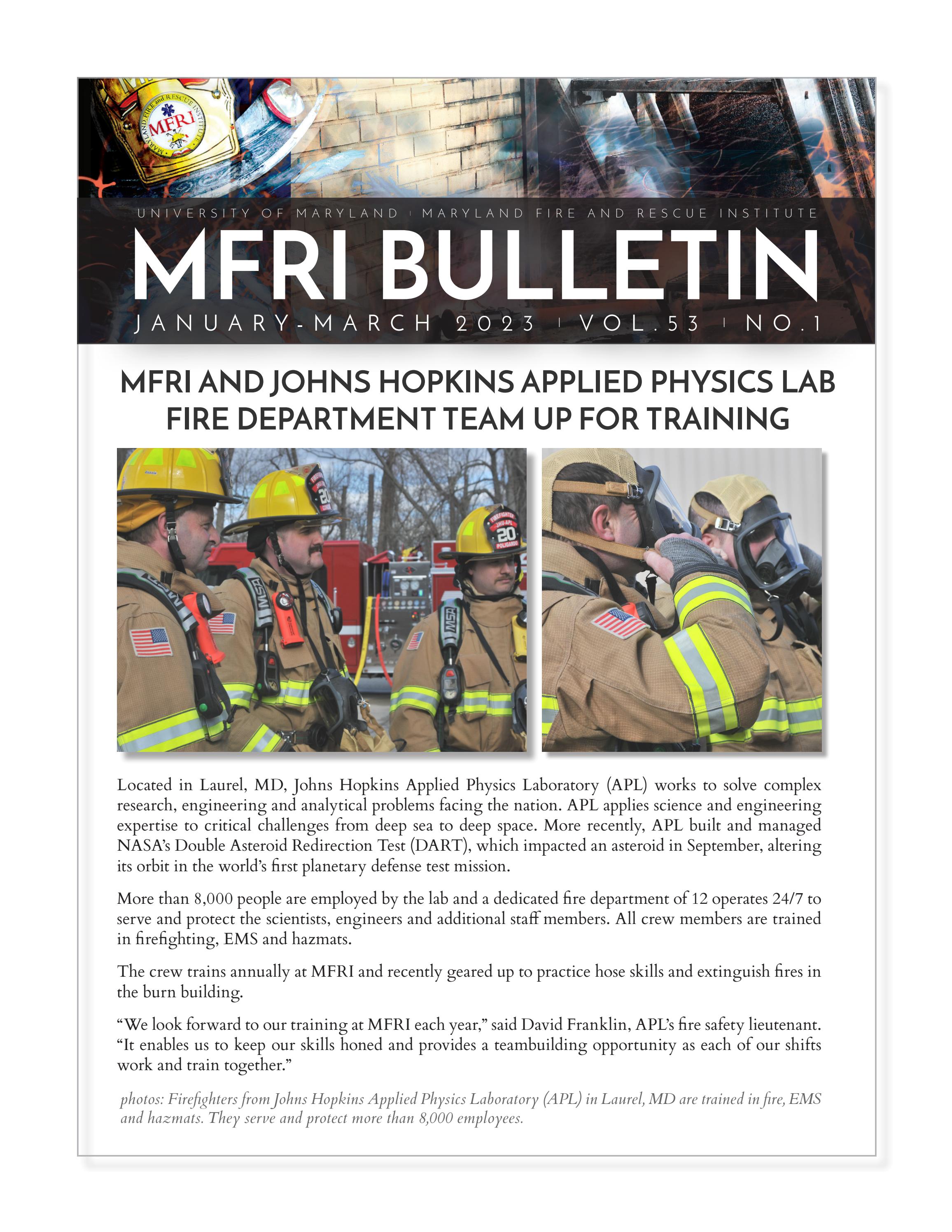 MFRI Bulletin JanuaryMarch 2023 by Maryland Fire and Rescue Institute