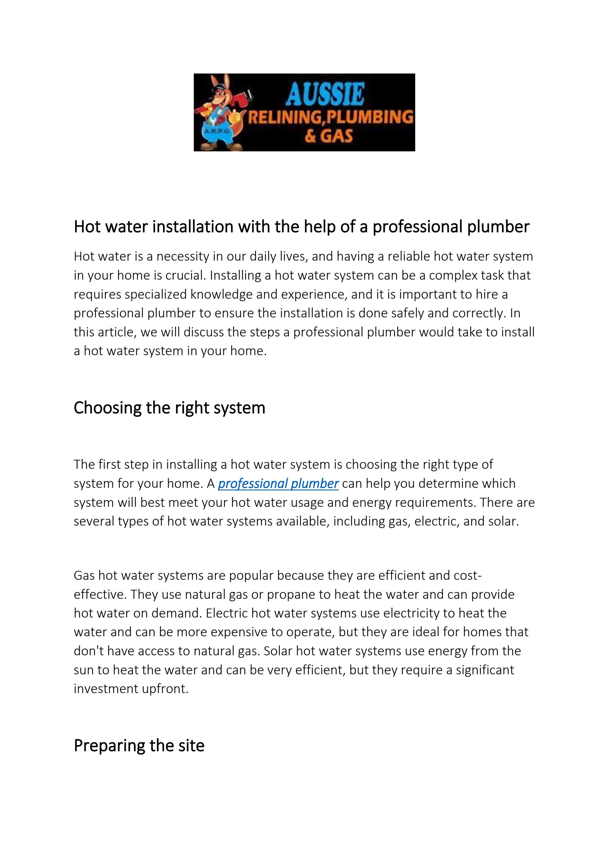 Hot water installation with the help of a professional plumber by ARPG